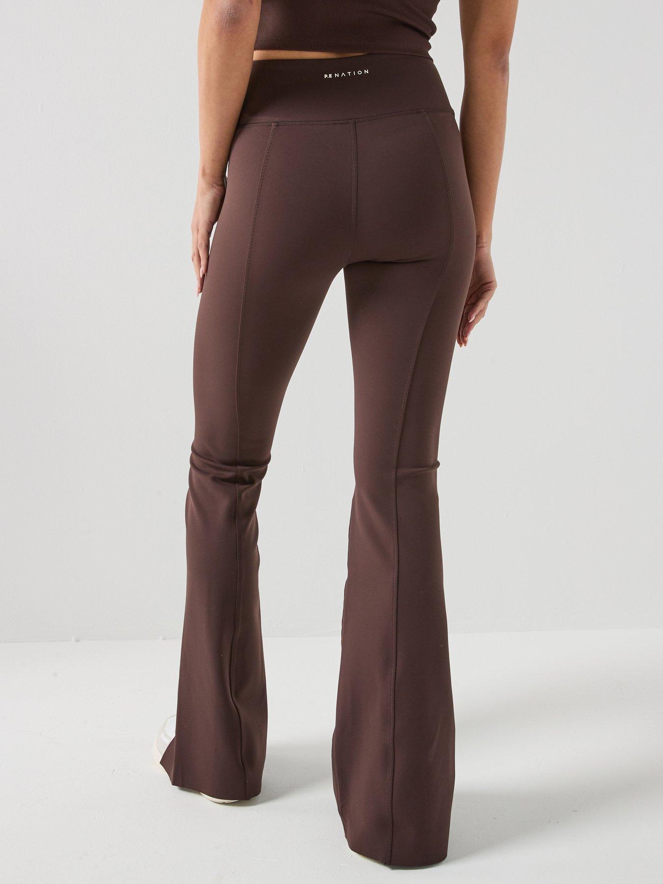  image of pe-nation-womens-training-elevation-flared-leggings-brown