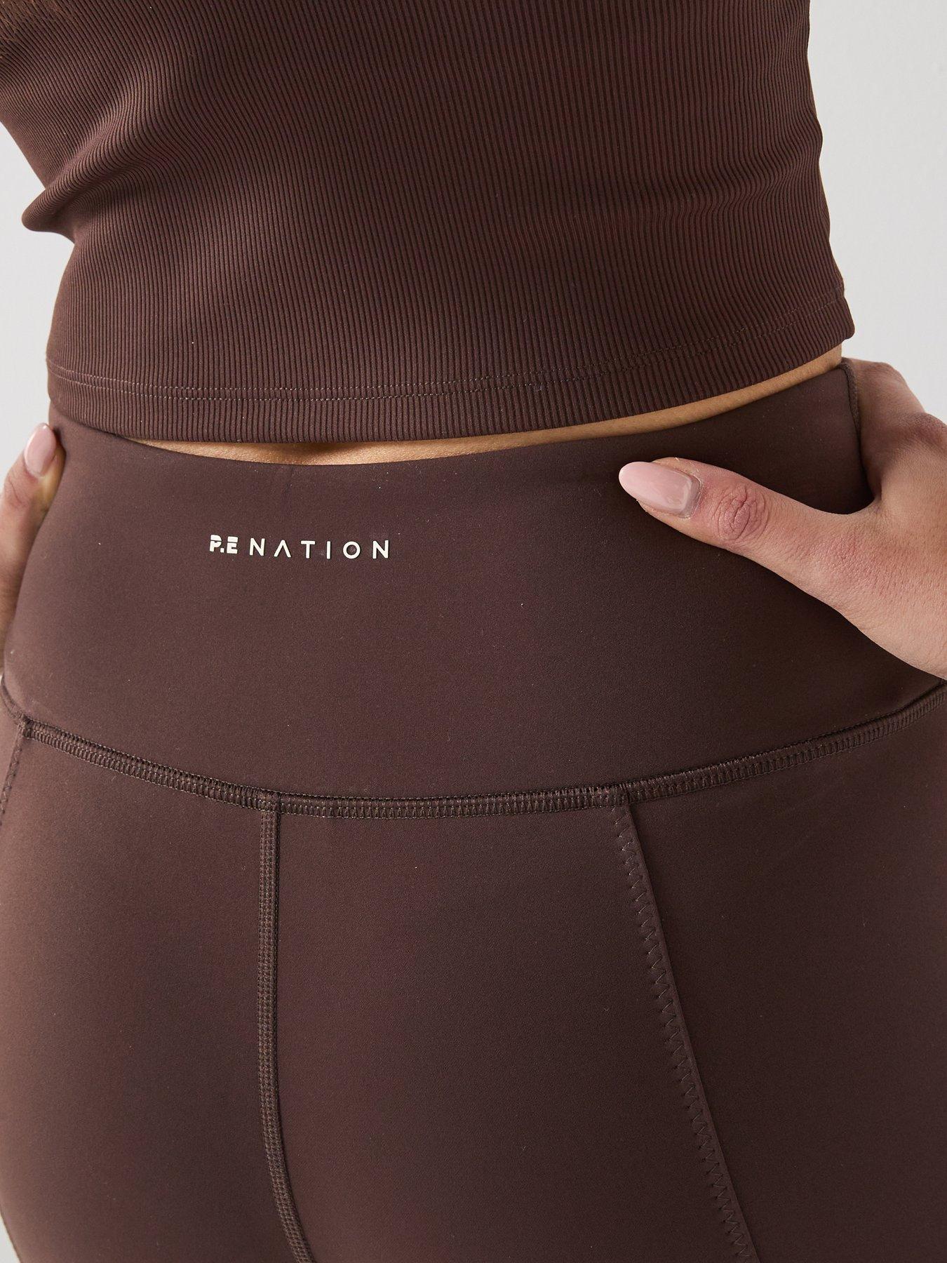  image of pe-nation-womens-training-elevation-flared-leggings-brown