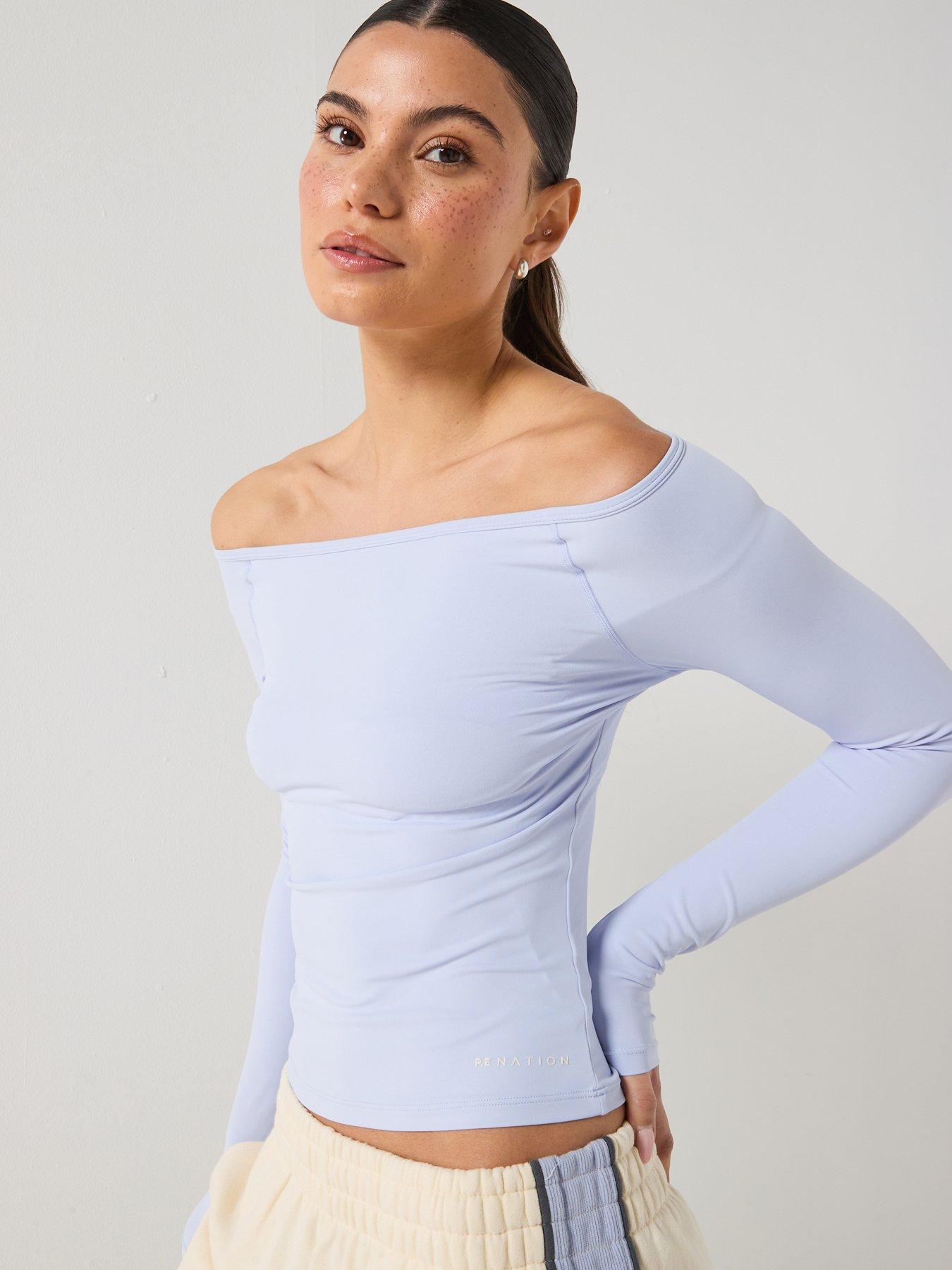 Image 6 of 6 of P.E Nation Womens Training Aura Slim Fit Wide Neck Top - Blue