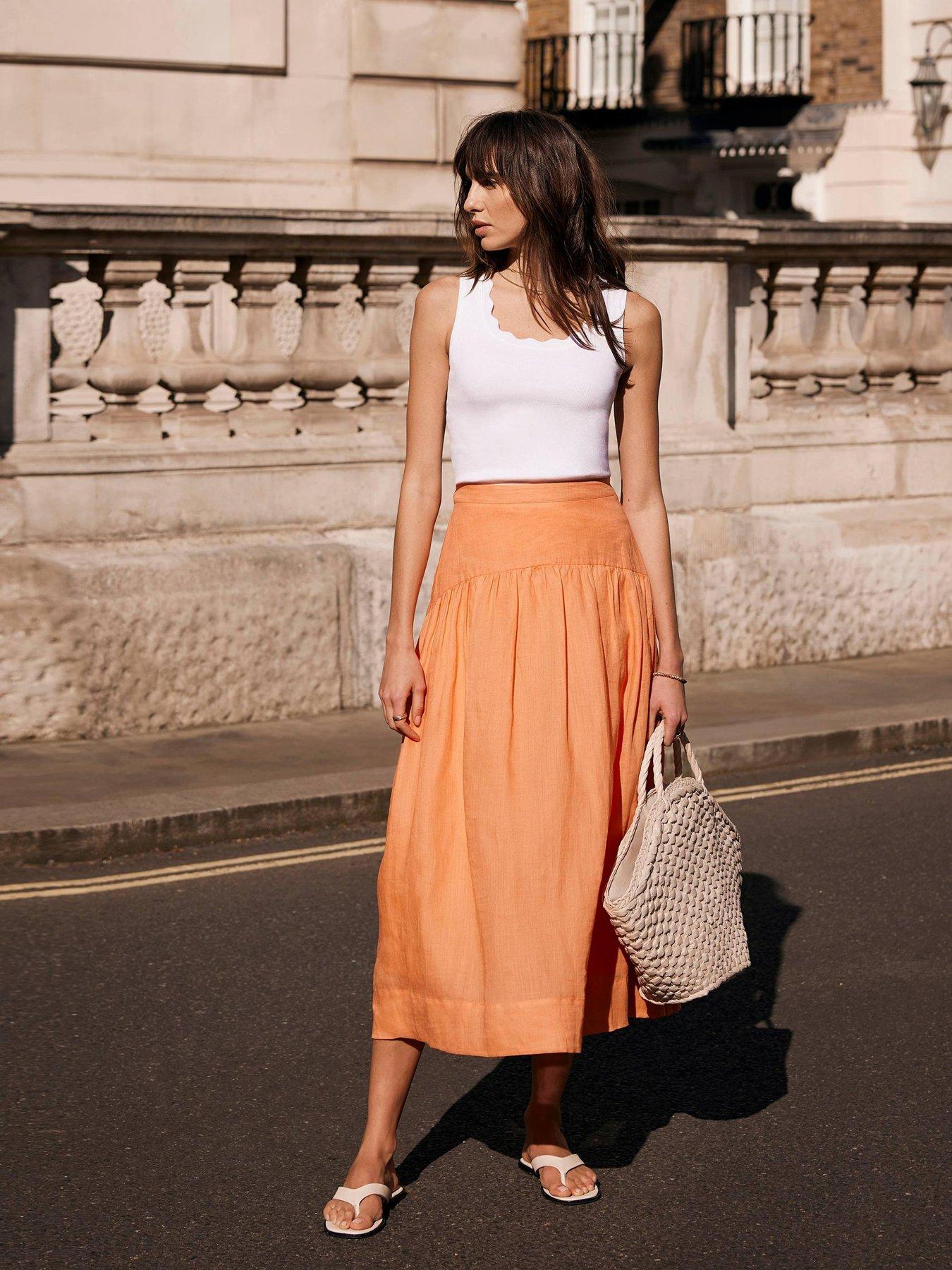 undefined Drop Waist Maxi Skirt - Orange