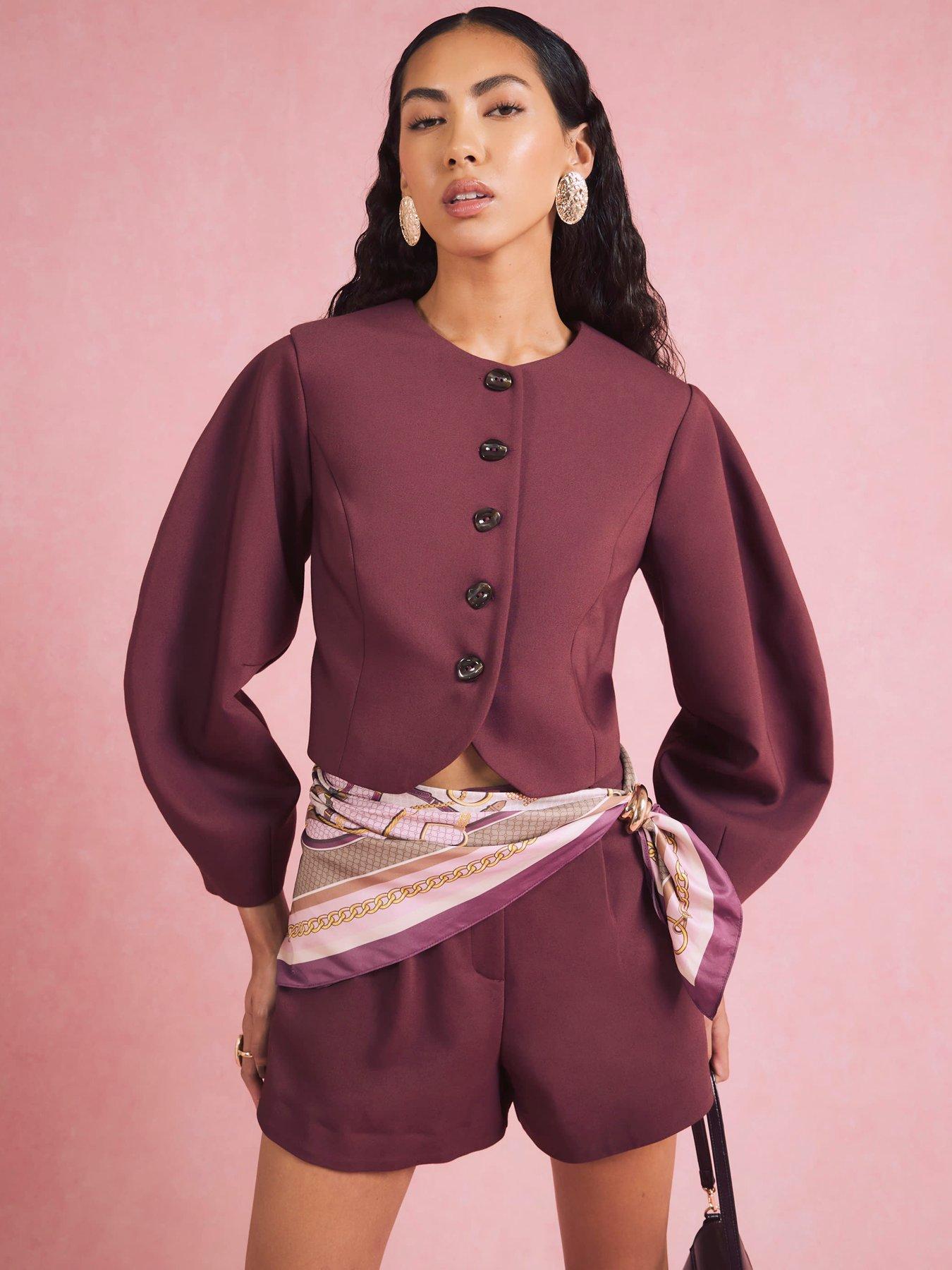 Image 4 of 4 of River Island Long Sleeve Banana Collarless Jacket - Purple