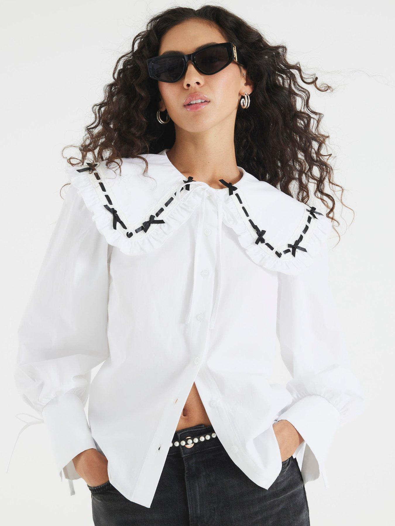 Image 1 of 4 of River Island Collar Trim Poplin Shirt - White