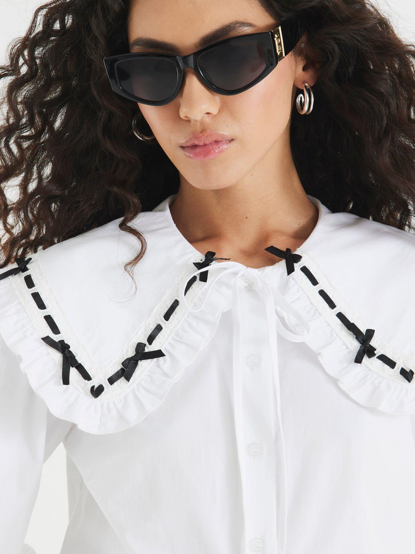 Image 4 of 4 of River Island Collar Trim Poplin Shirt - White
