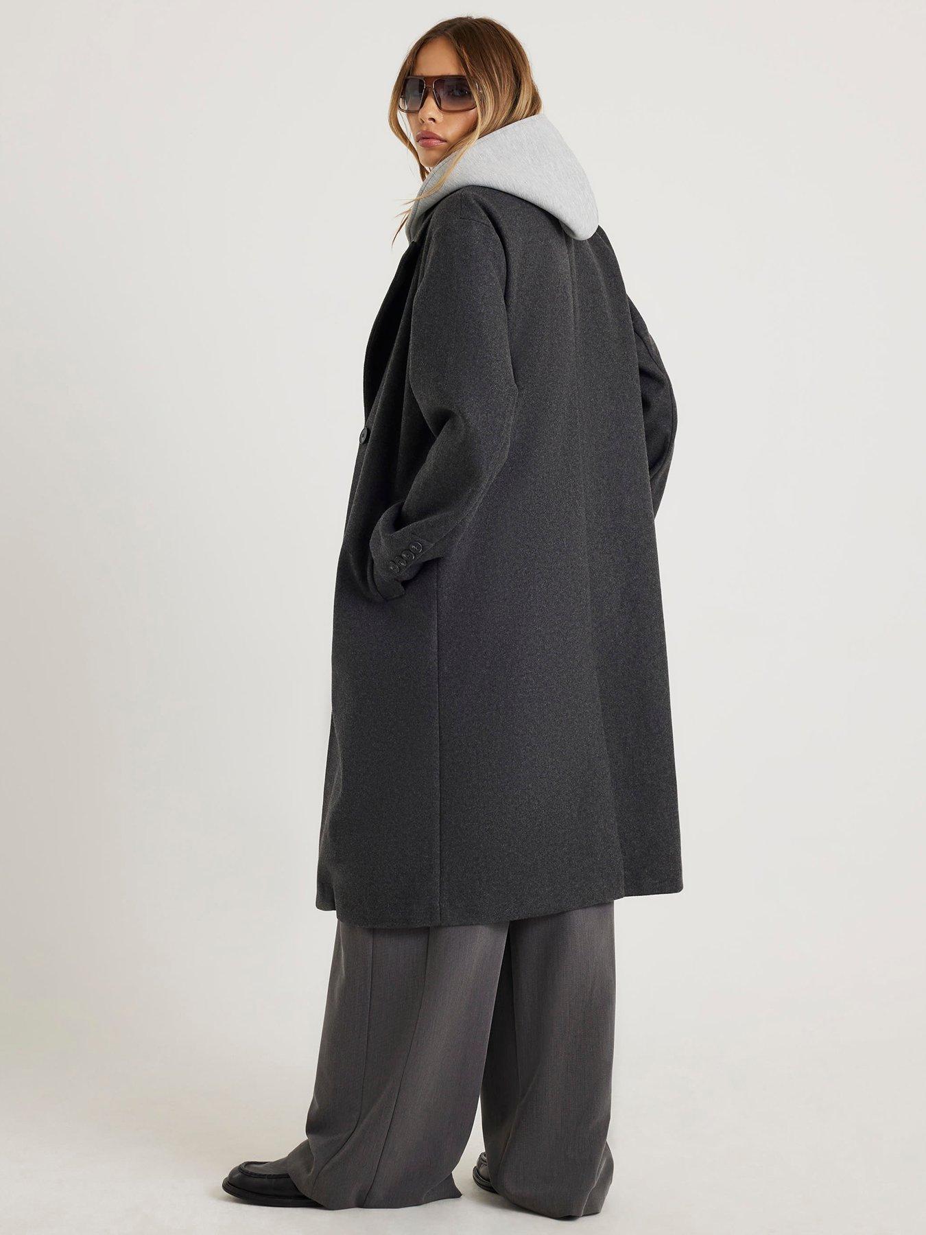Image 2 of 4 of River Island X Olivia Attwood Hood Hybrid Coat - Grey