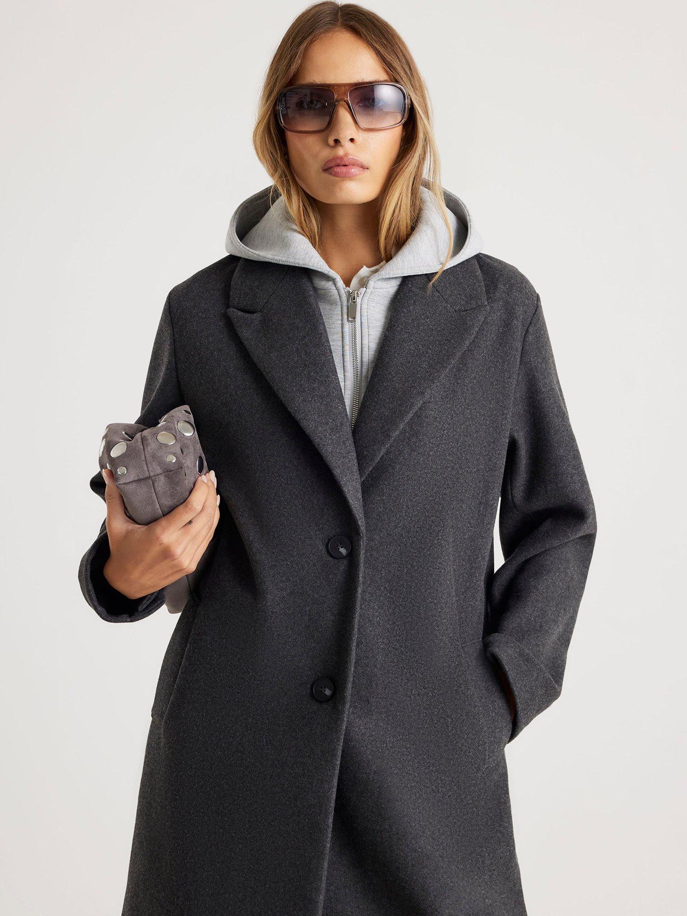 Image 3 of 4 of River Island X Olivia Attwood Hood Hybrid Coat - Grey
