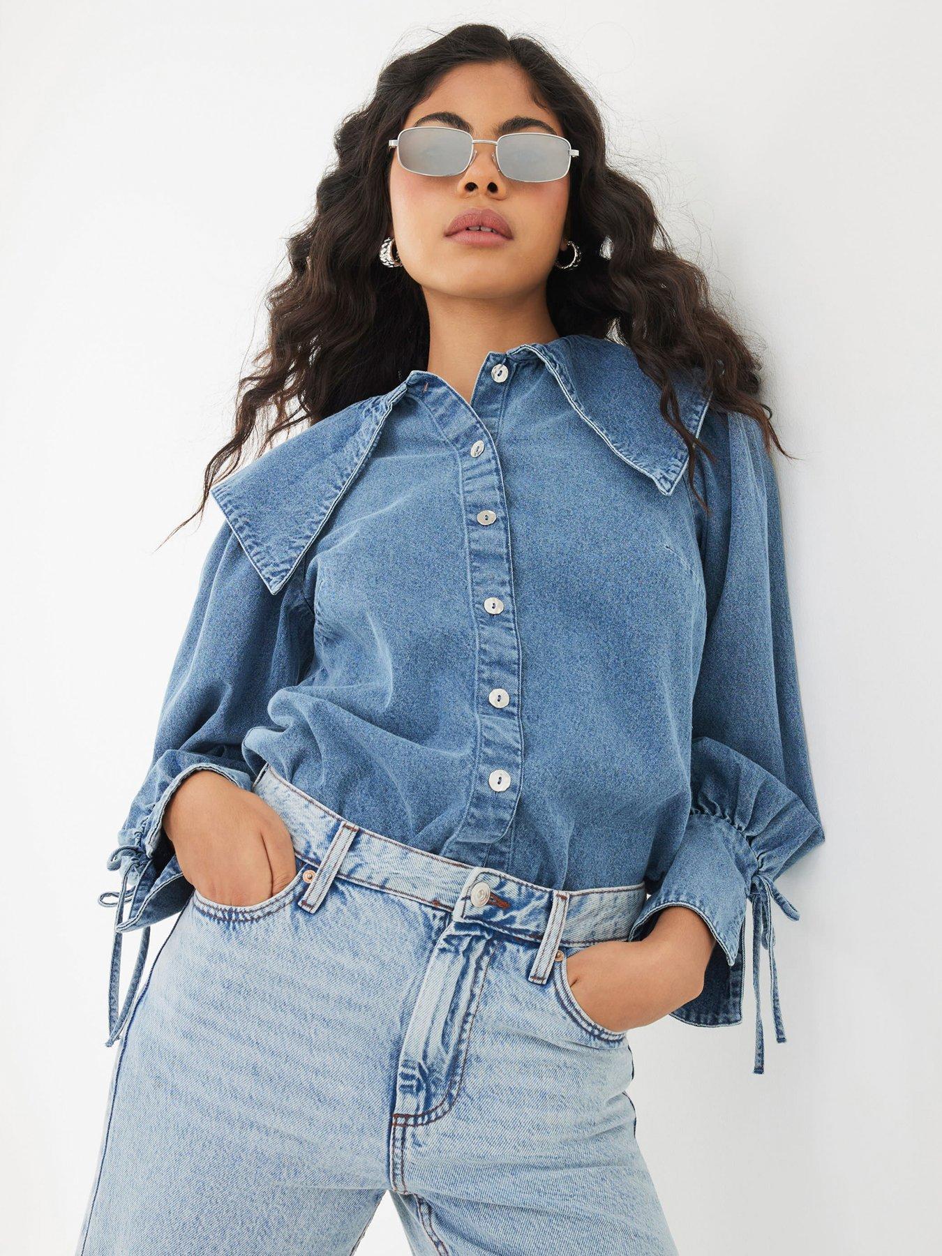 undefined Long Sleeve Lola Collar Denim Shirt - Blue