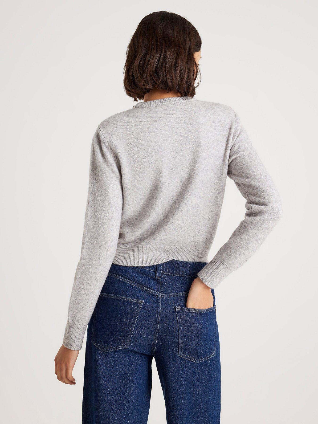  image of river-island-crew-neck-embellished-trim-jumper-grey