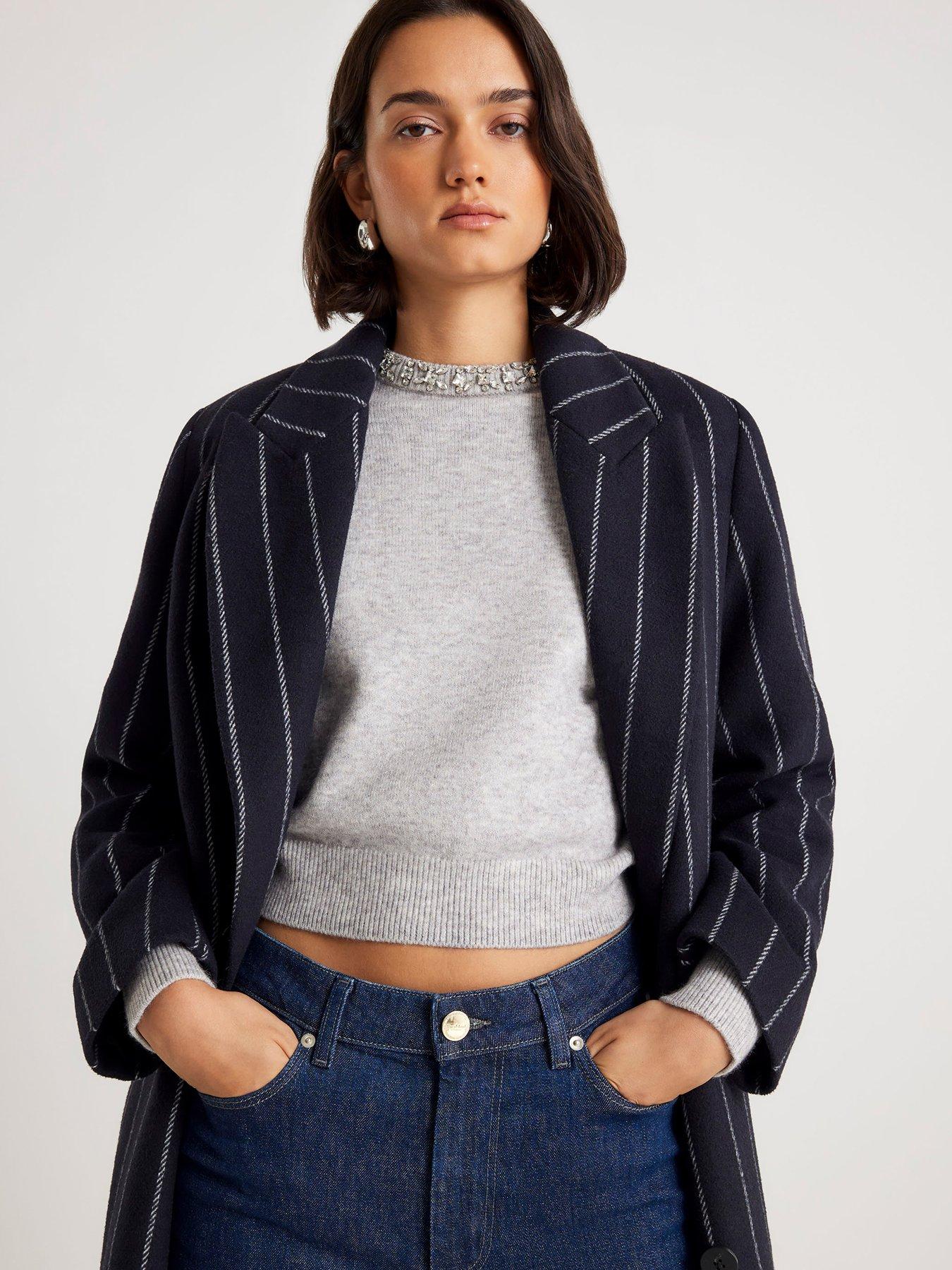  image of river-island-crew-neck-embellished-trim-jumper-grey