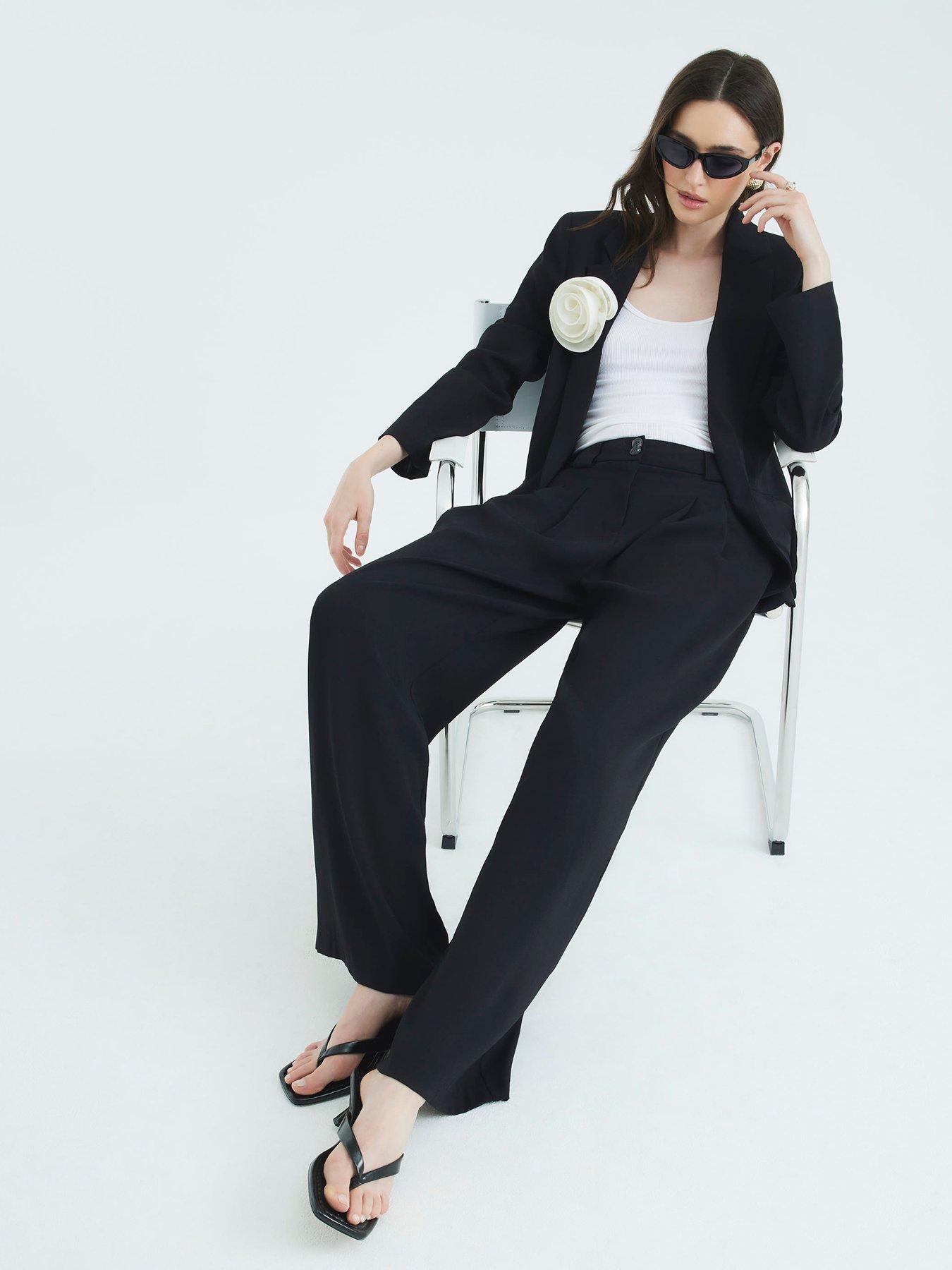 Image 4 of 4 of River Island Easy Wide Trouser - Black