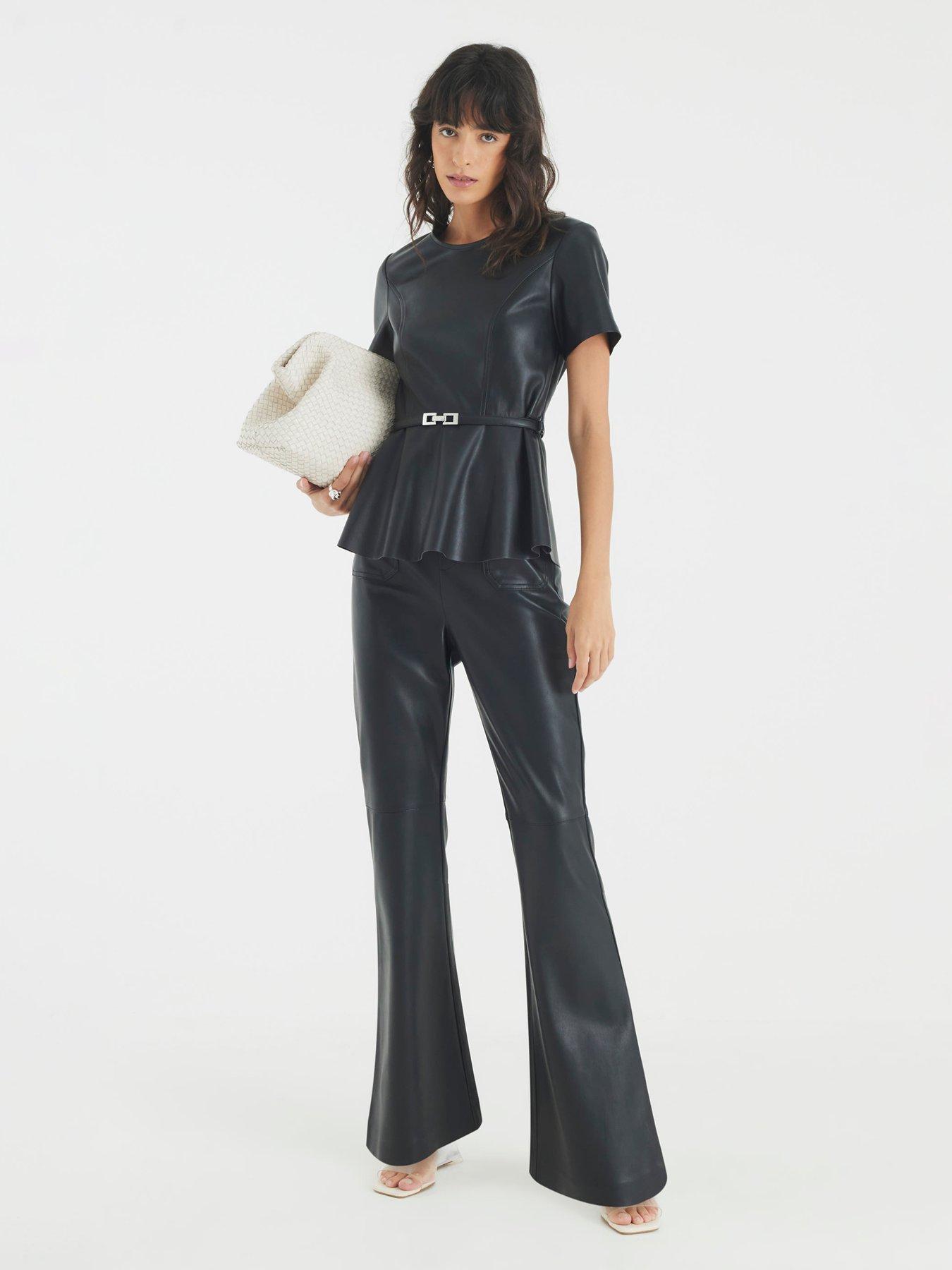 Image 1 of 4 of River Island Patch Pocket Fitted Bootcut Trousers - Black