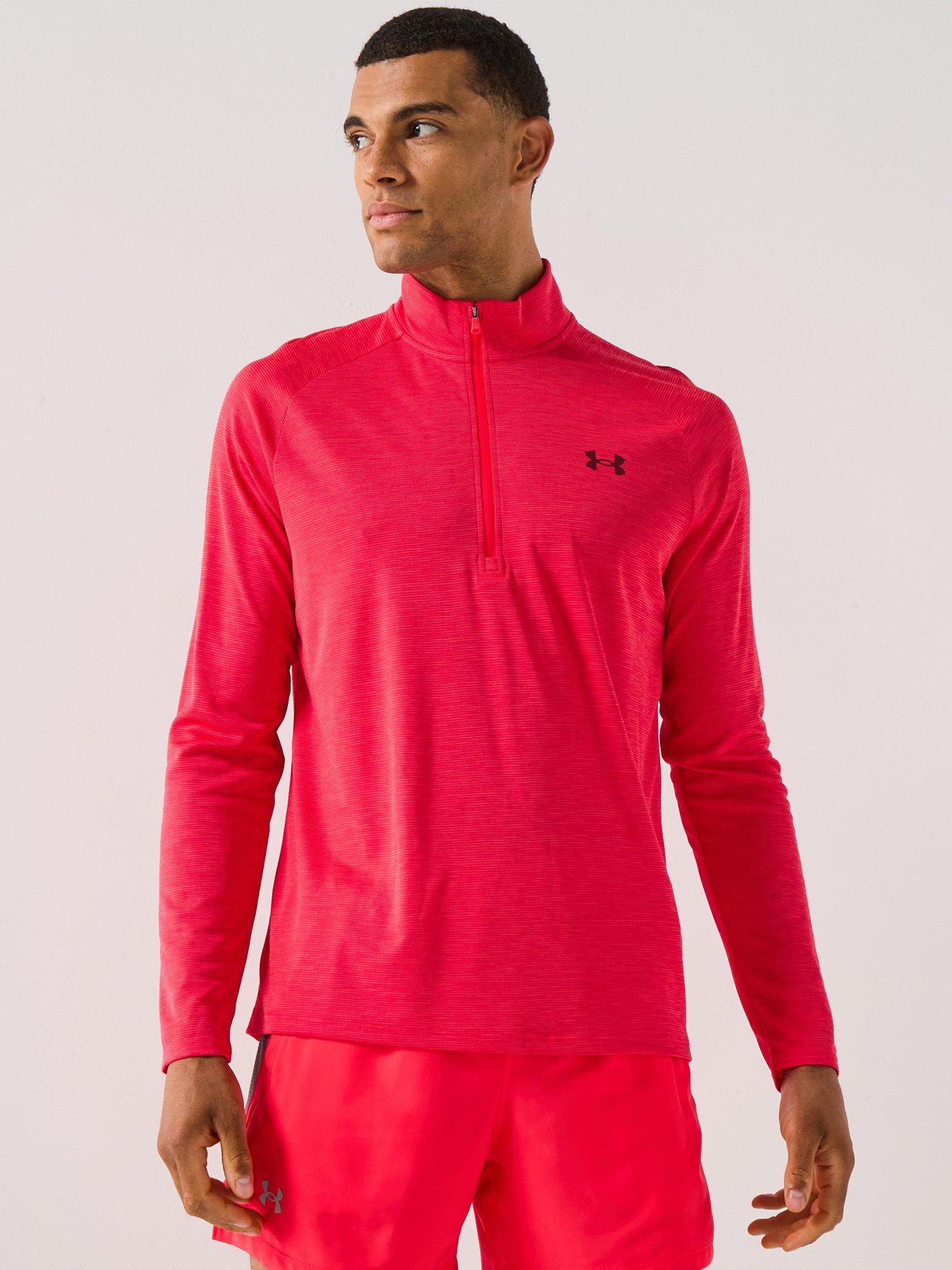 undefined Mens Training Tech Textured 1/2 Zip Top - Red