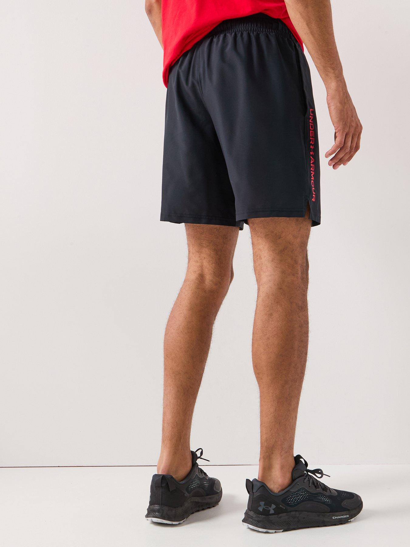 stillFront image of under-armour-mens-training-tech-woven-wordmark-shorts-black