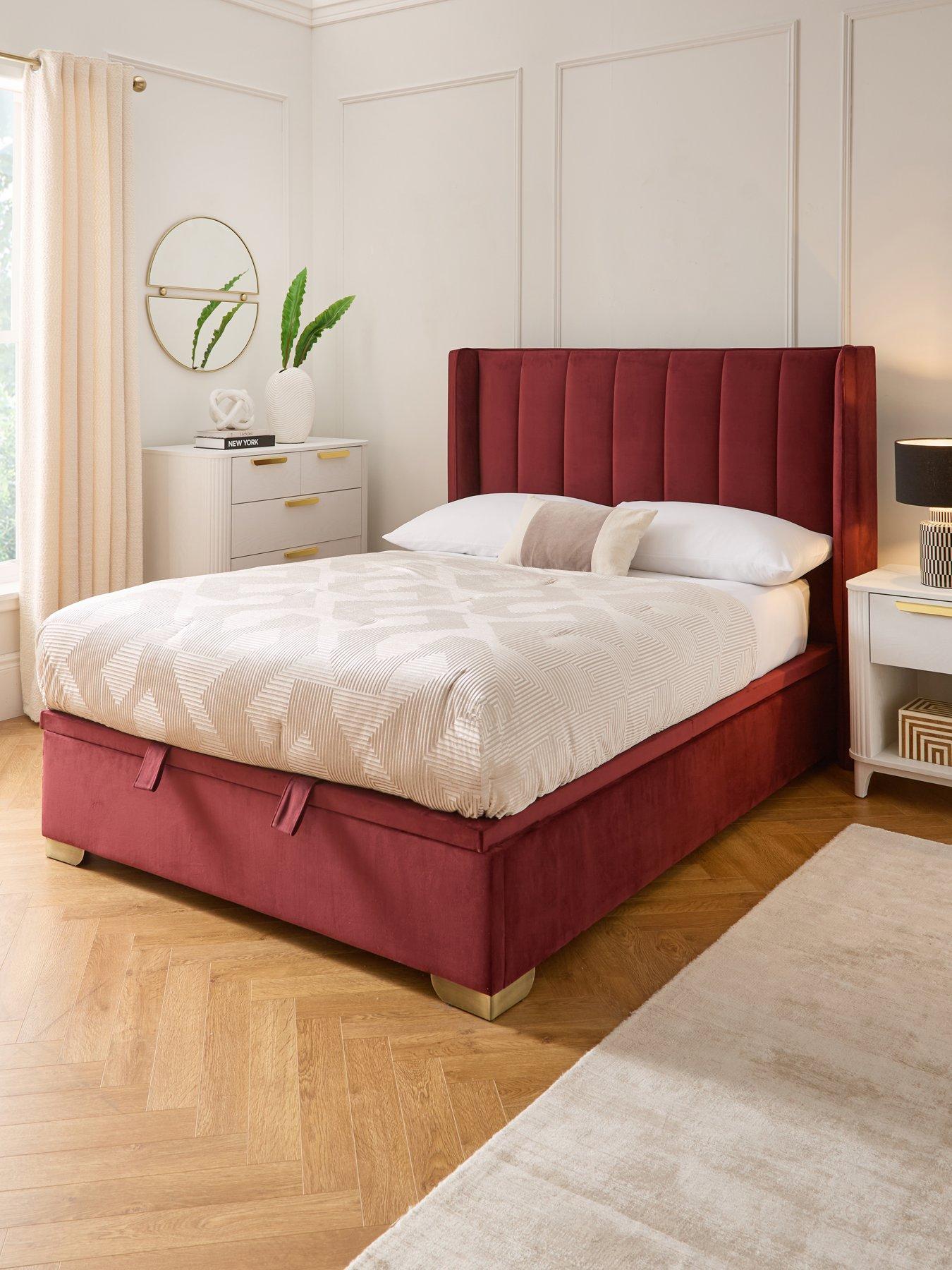 Very Home New Dakota Velvet Lift Up Storage Bed with Mattress Options (Buy  &  SAVE!) - Burgundy