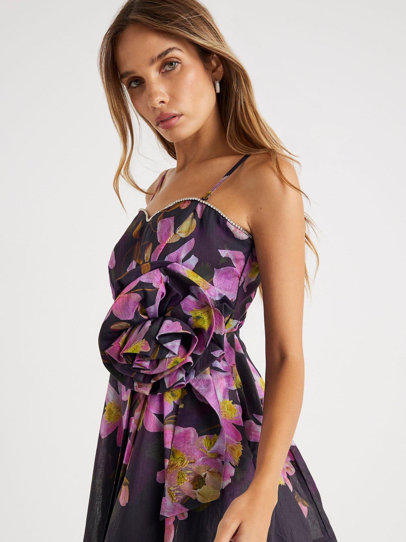 Image 3 of 4 of River Island Embellished Printed Mini Dress - Purple