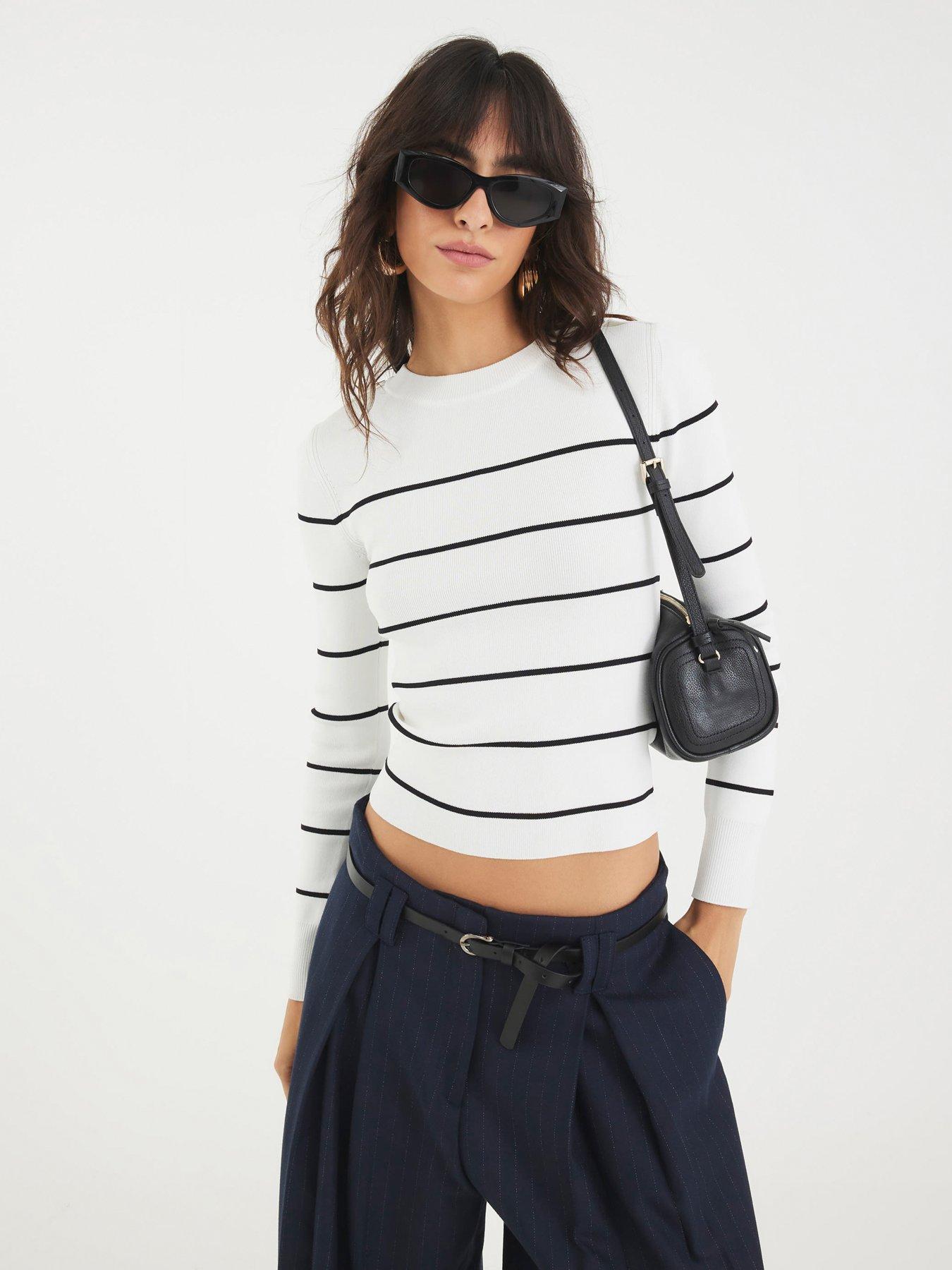 undefined Long Sleeve Stripe Bodyfit Top - Cream