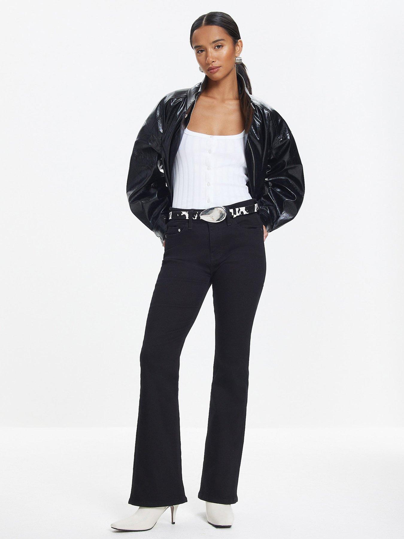 Image 1 of 4 of River Island Petite Mid Rise Bootcut Bailey Jeans - Black