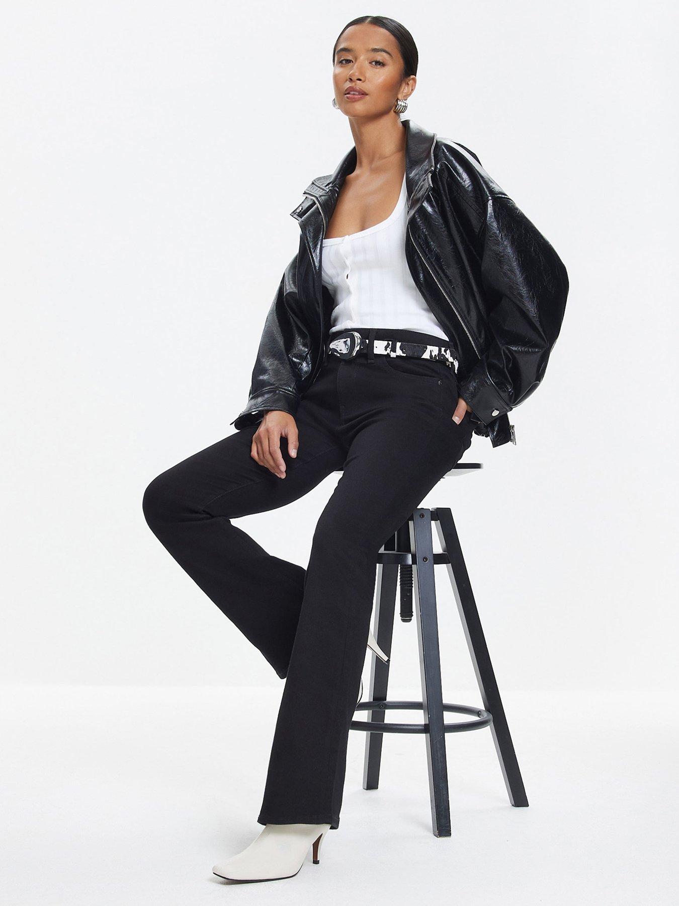 Image 3 of 4 of River Island Petite Mid Rise Bootcut Bailey Jeans - Black