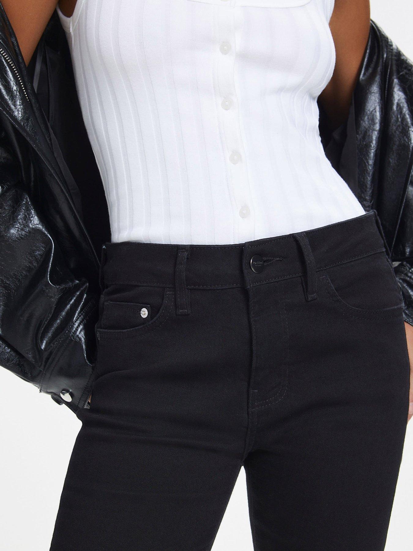Image 4 of 4 of River Island Petite Mid Rise Bootcut Bailey Jeans - Black