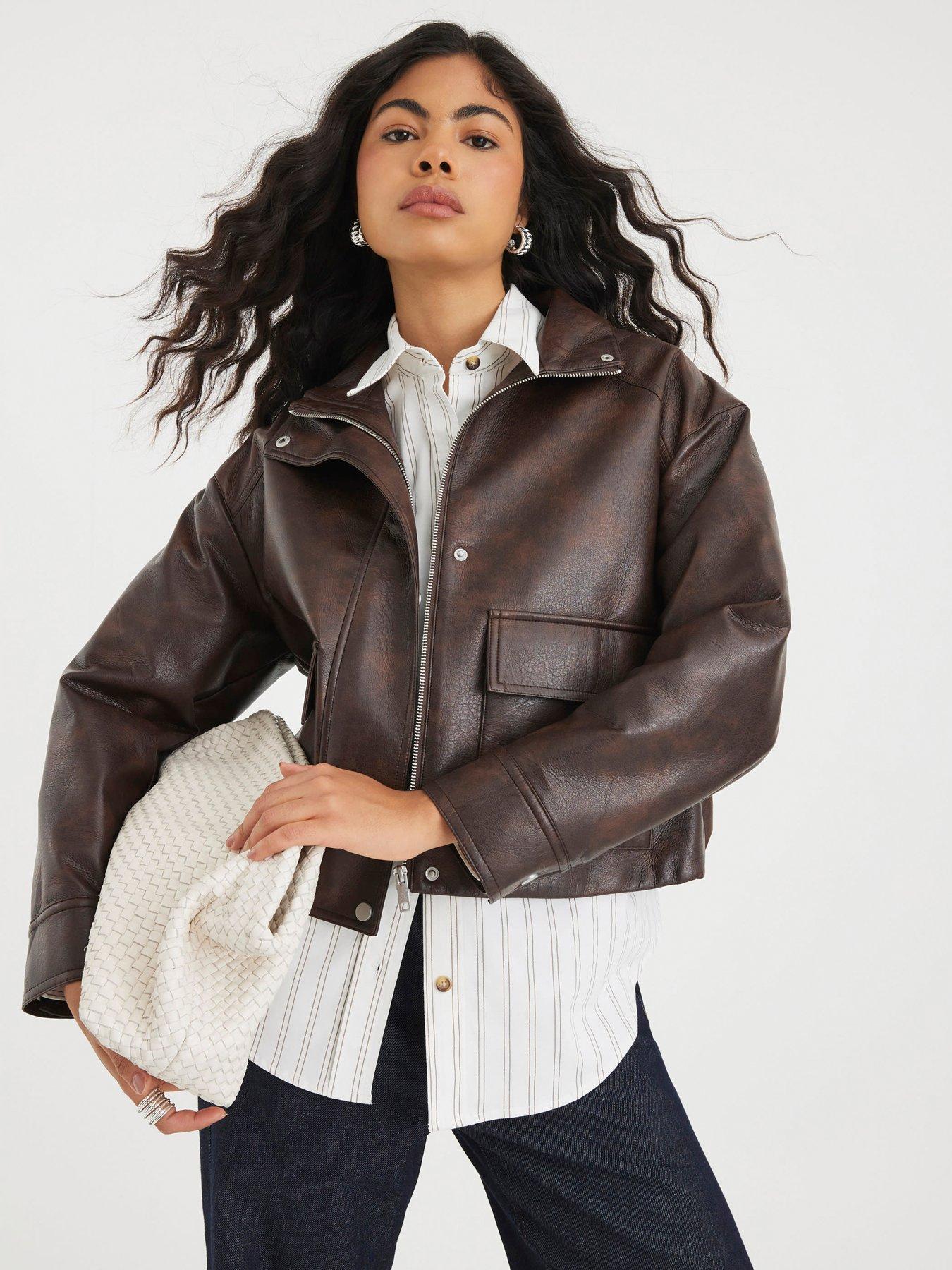undefined Funnel Neck Ultimate Bomber Jacket - Brown