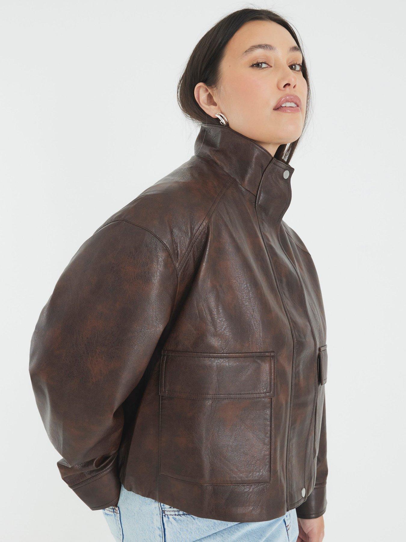 Image 2 of 6 of River Island Funnel Neck Ultimate Bomber Jacket - Brown