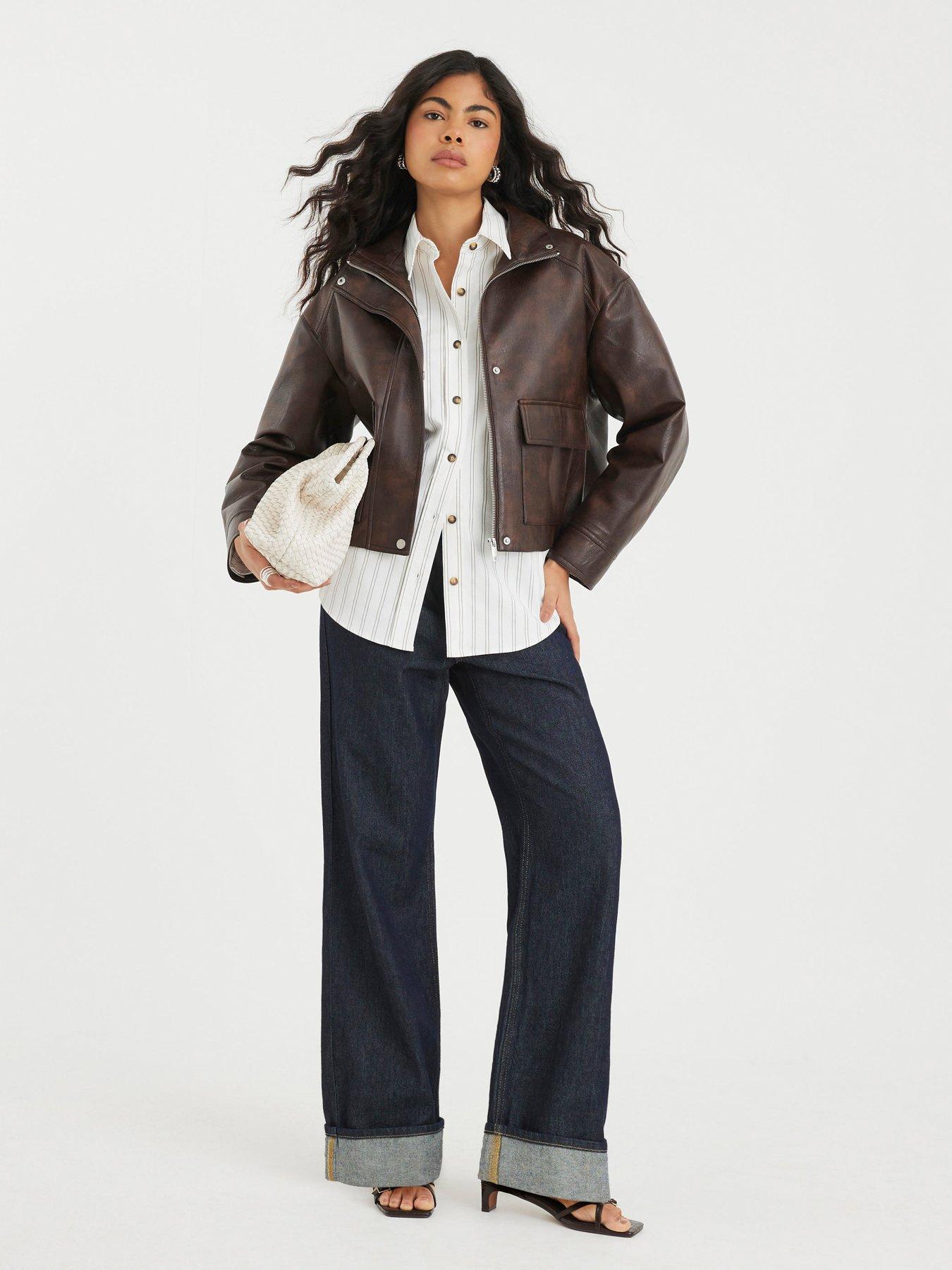 Image 3 of 6 of River Island Funnel Neck Ultimate Bomber Jacket - Brown
