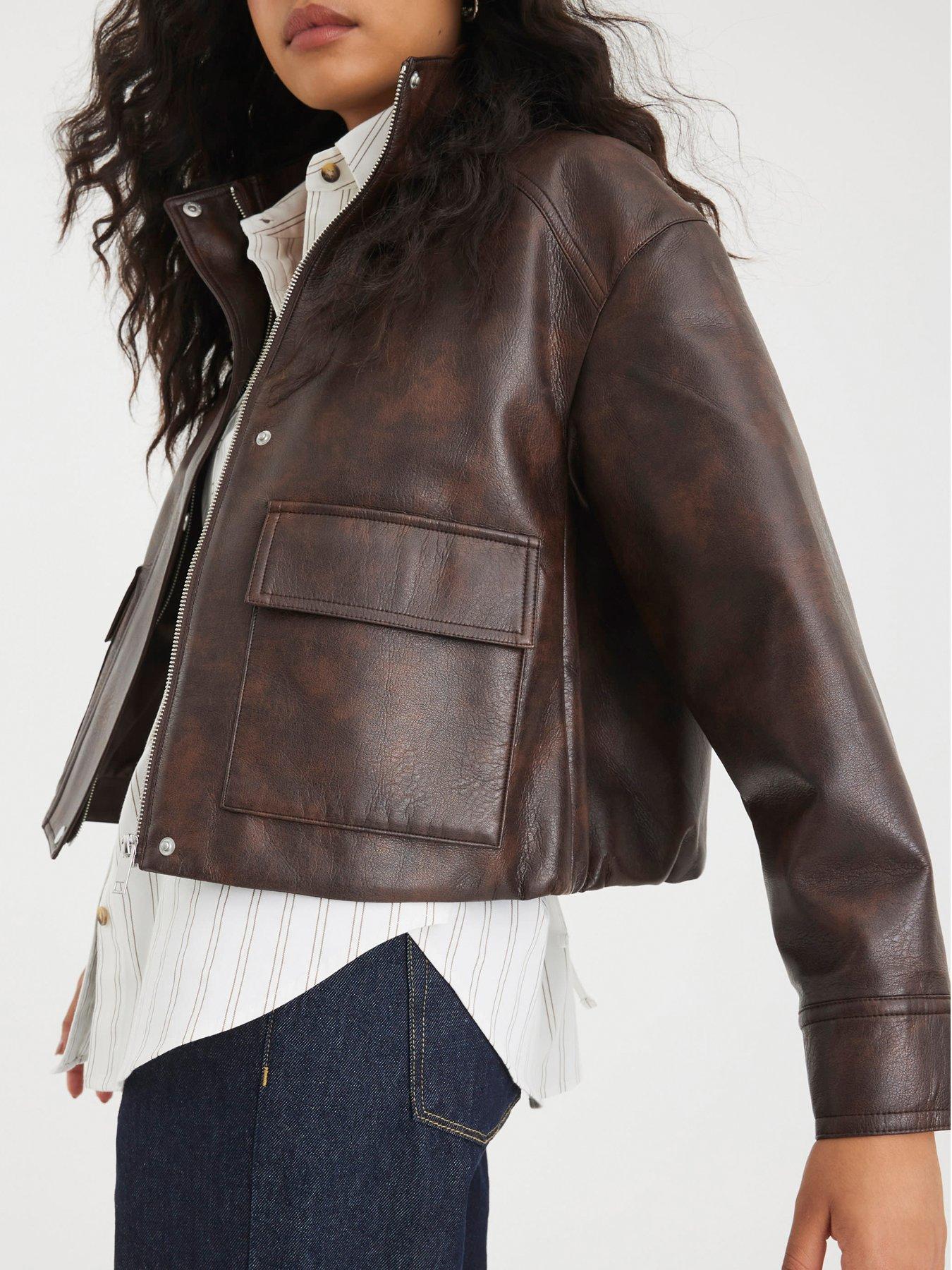 Image 4 of 6 of River Island Funnel Neck Ultimate Bomber Jacket - Brown