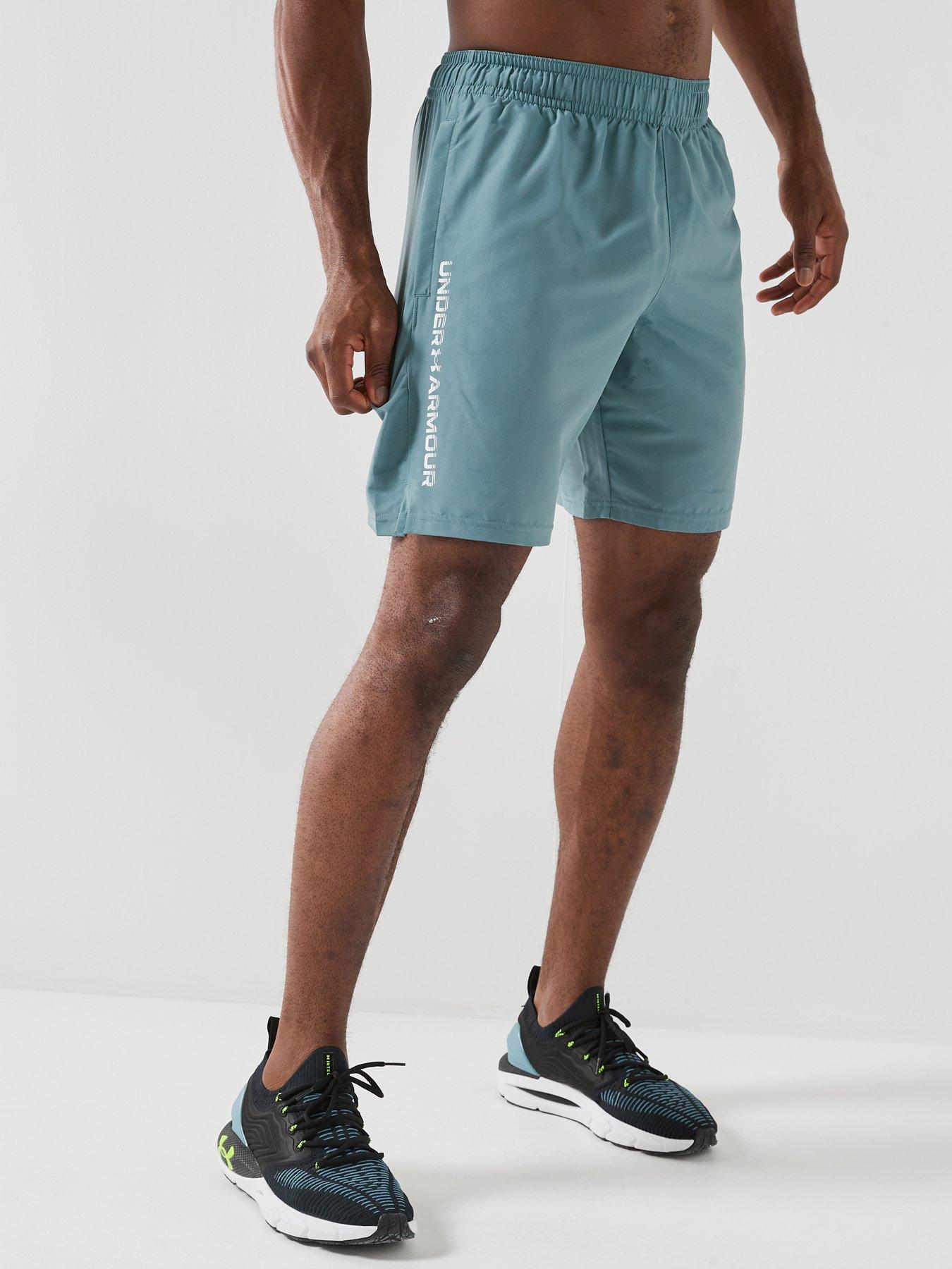  image of under-armour-mens-training-tech-woven-wordmark-shorts-green