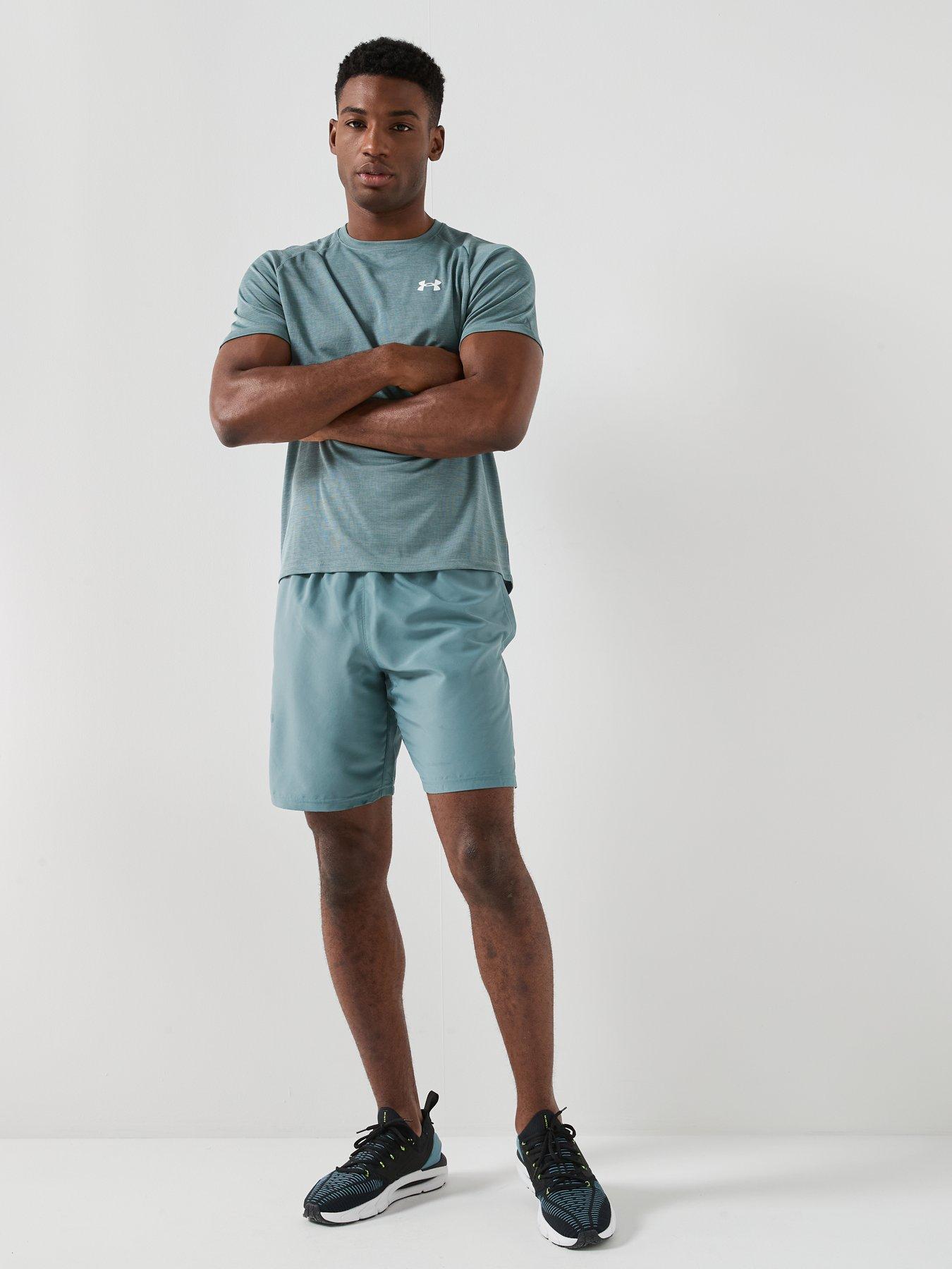  image of under-armour-mens-training-tech-woven-wordmark-shorts-green