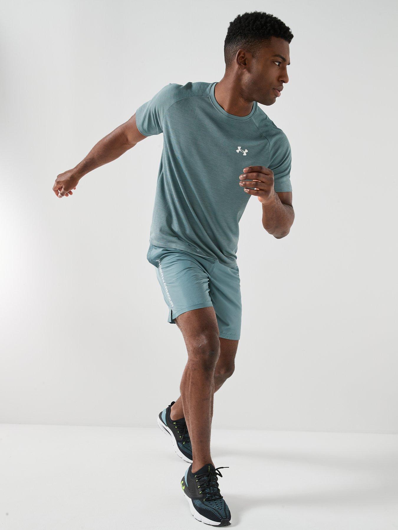  image of under-armour-mens-training-tech-woven-wordmark-shorts-green