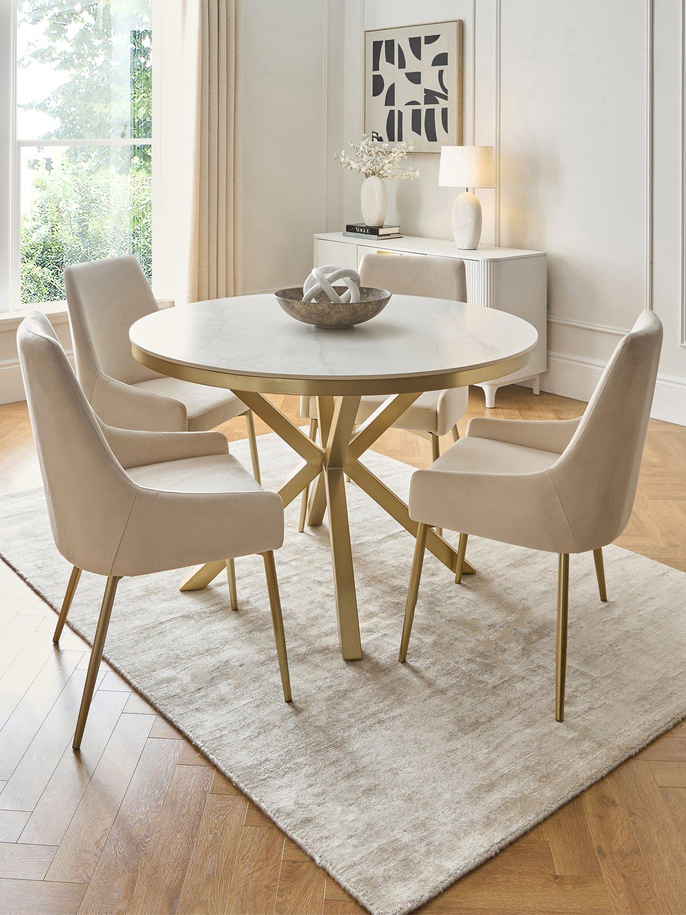 The Very Collection Savannah 120cm Round Ceramic Dining Table  &  4 Nala Dining Chairs - FSC® Certified