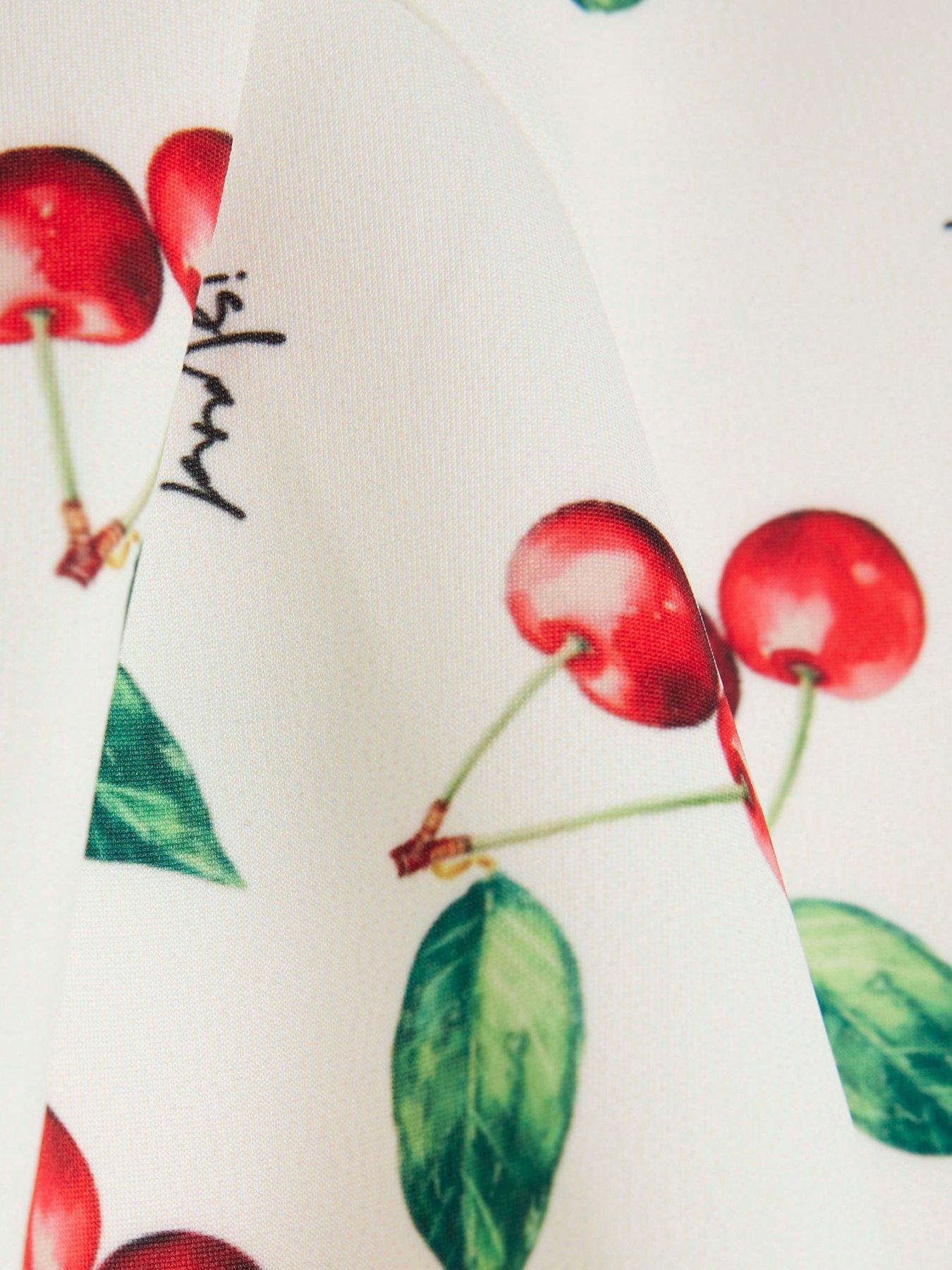 Image 3 of 4 of River Island Mini Girls Ecru Cherry Bow Back Dress - Cream