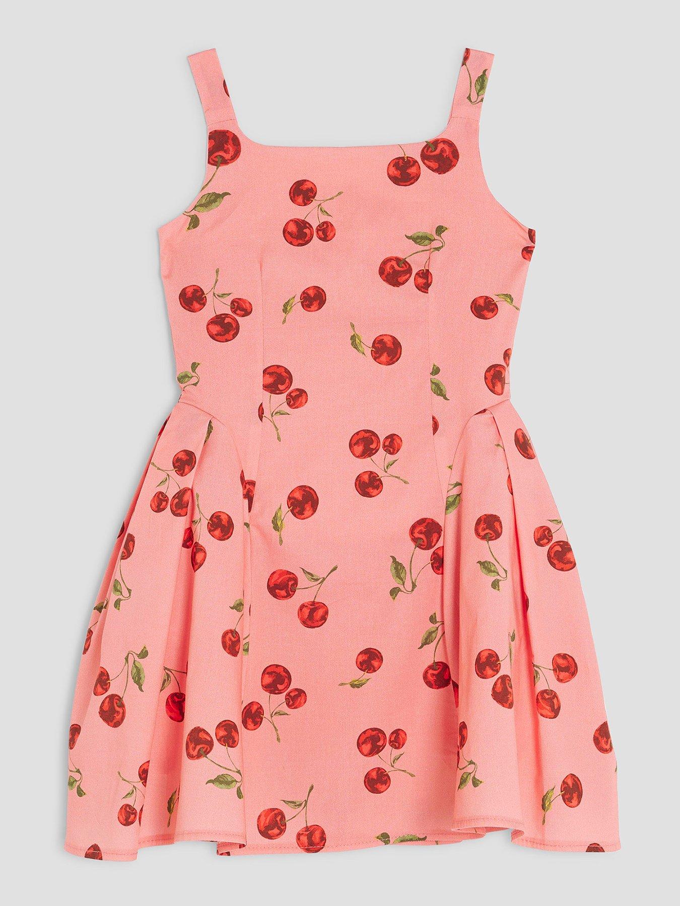 River Island Older Girls Cherry Poplin Skater Dress - Pink