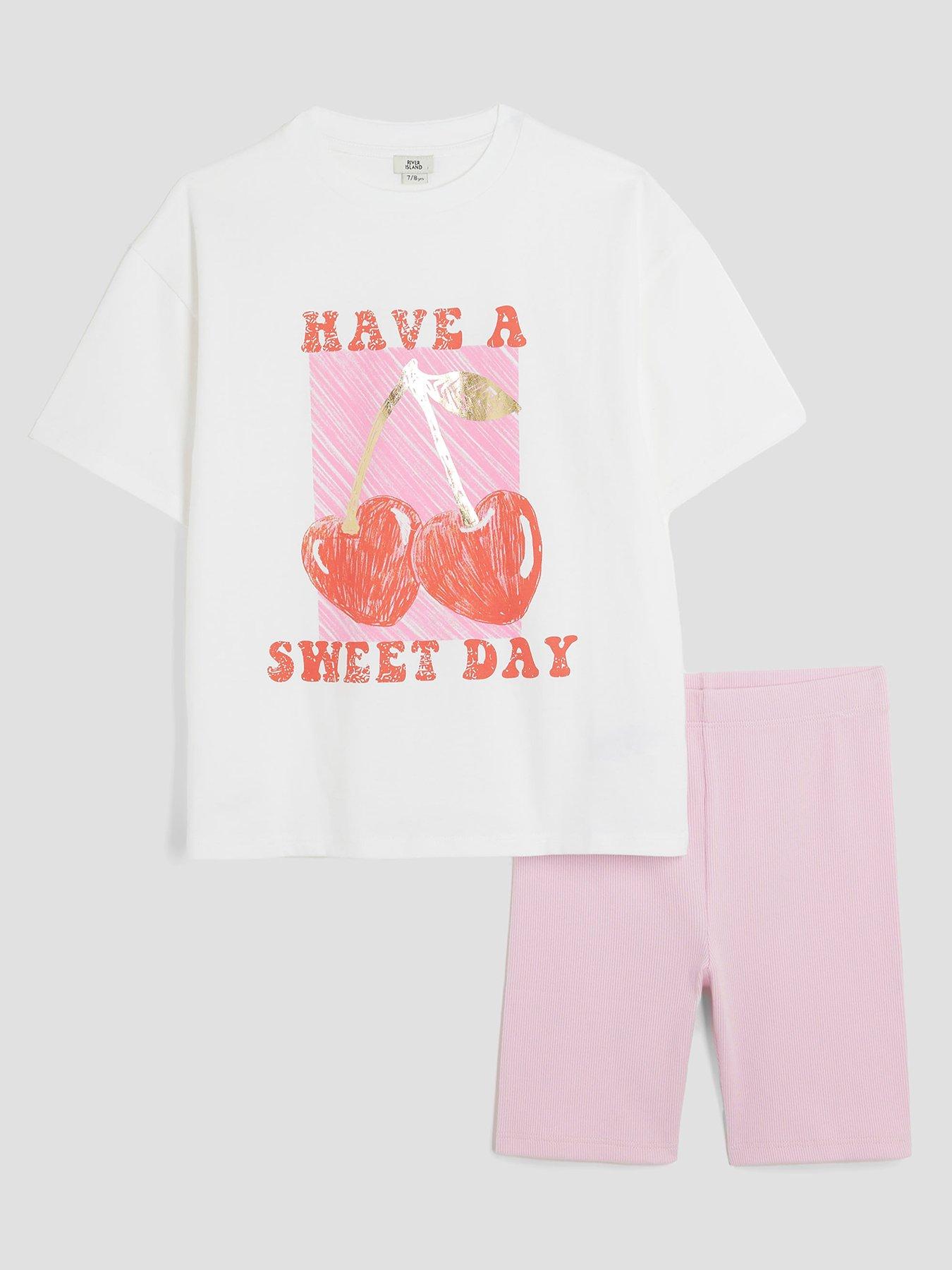 River Island Older Girls Cherry T-shirt Set - White