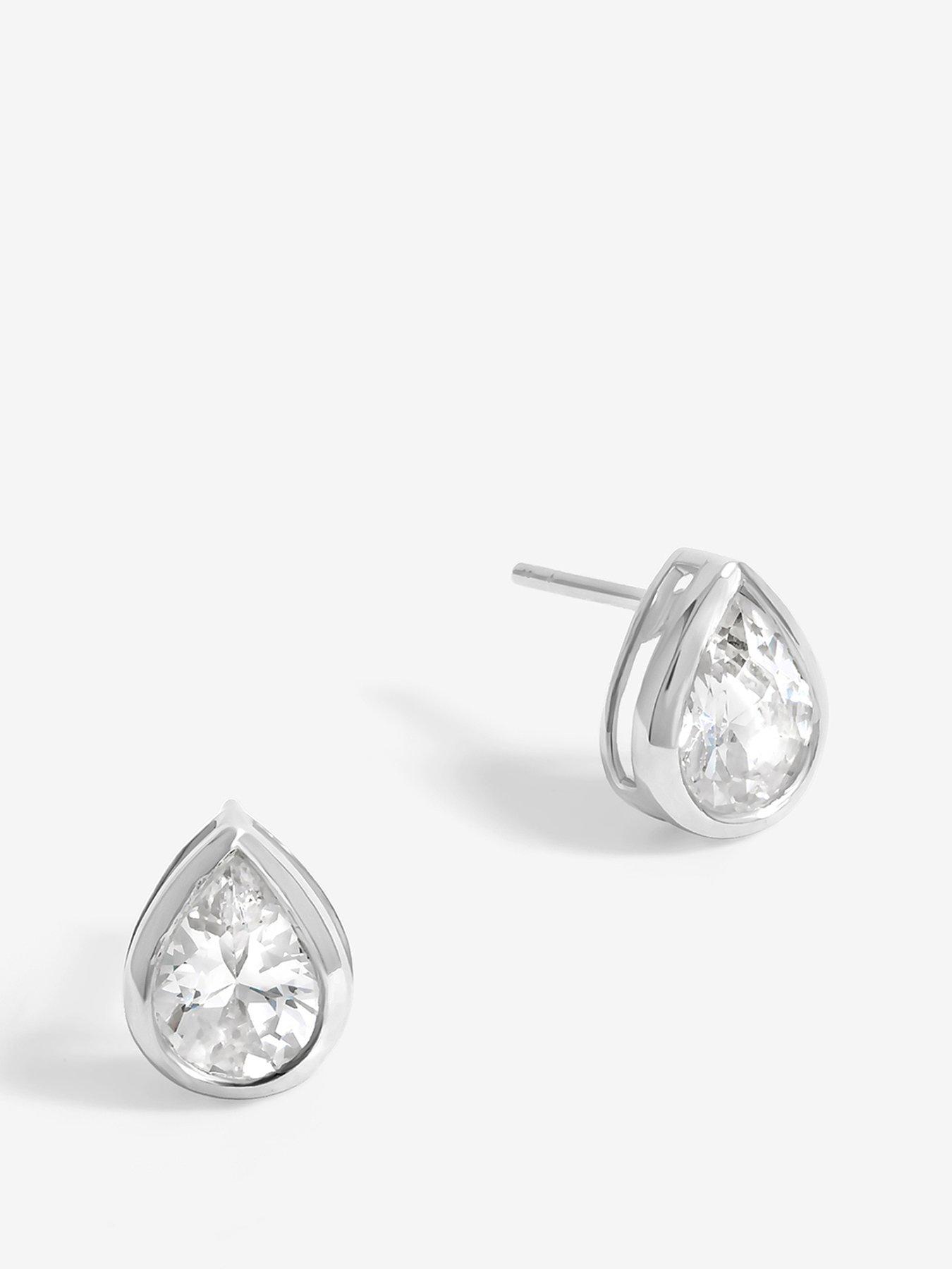 Simply Silver Sterling Silver 925 Cubic Zirconia Large Pear Drop Stud Earrings