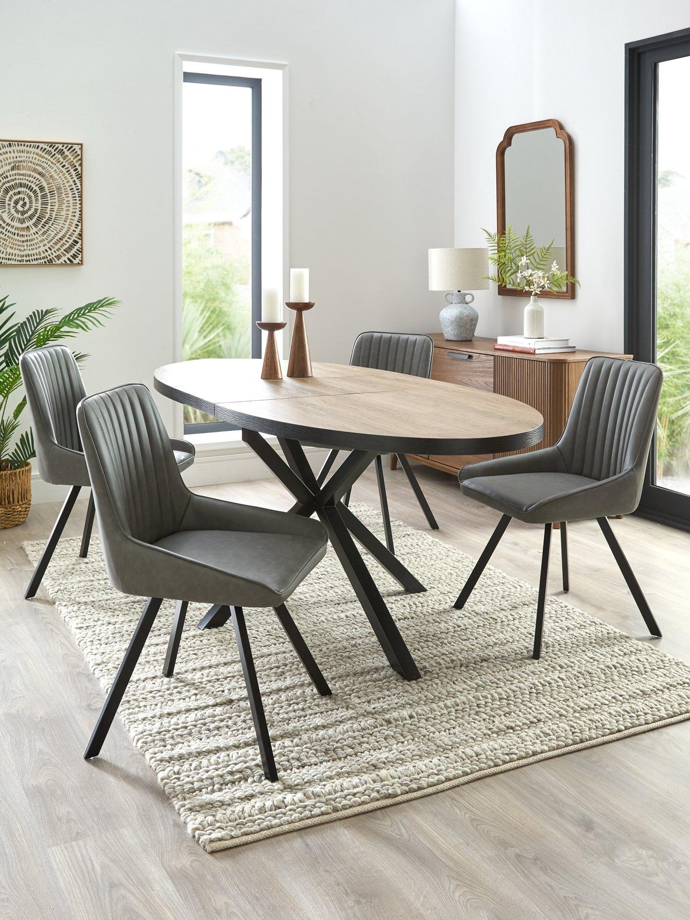 The Very Collection Oslo Extending 160-200cm Dining Table  &  4 Marlow Faux Leather Chairs