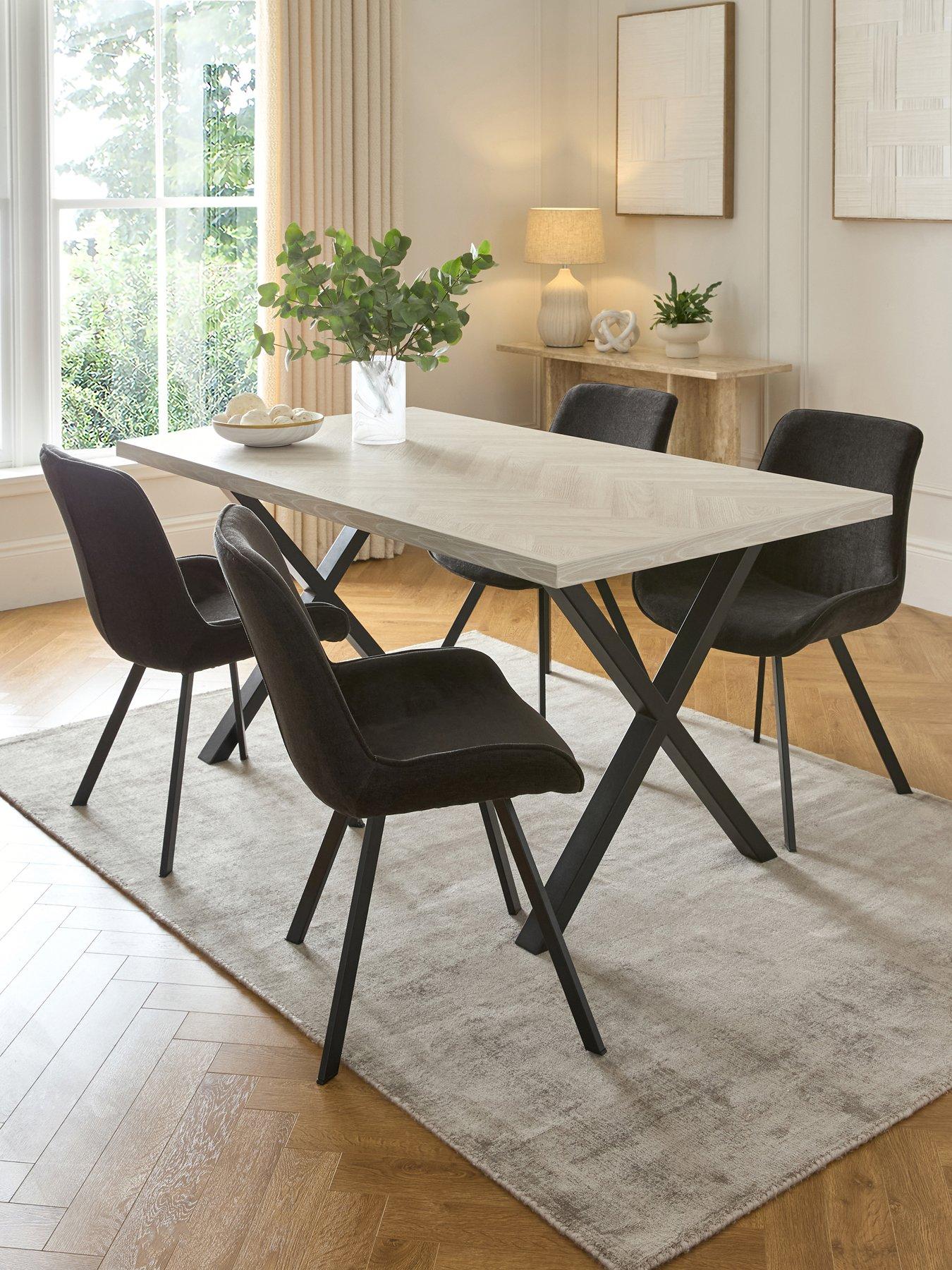 Image 1 of 7 of Very Home Kaia Chevron 160cm Dining Table &amp; 4 Lucia Charcoal Chairs - FSC&reg; Certified