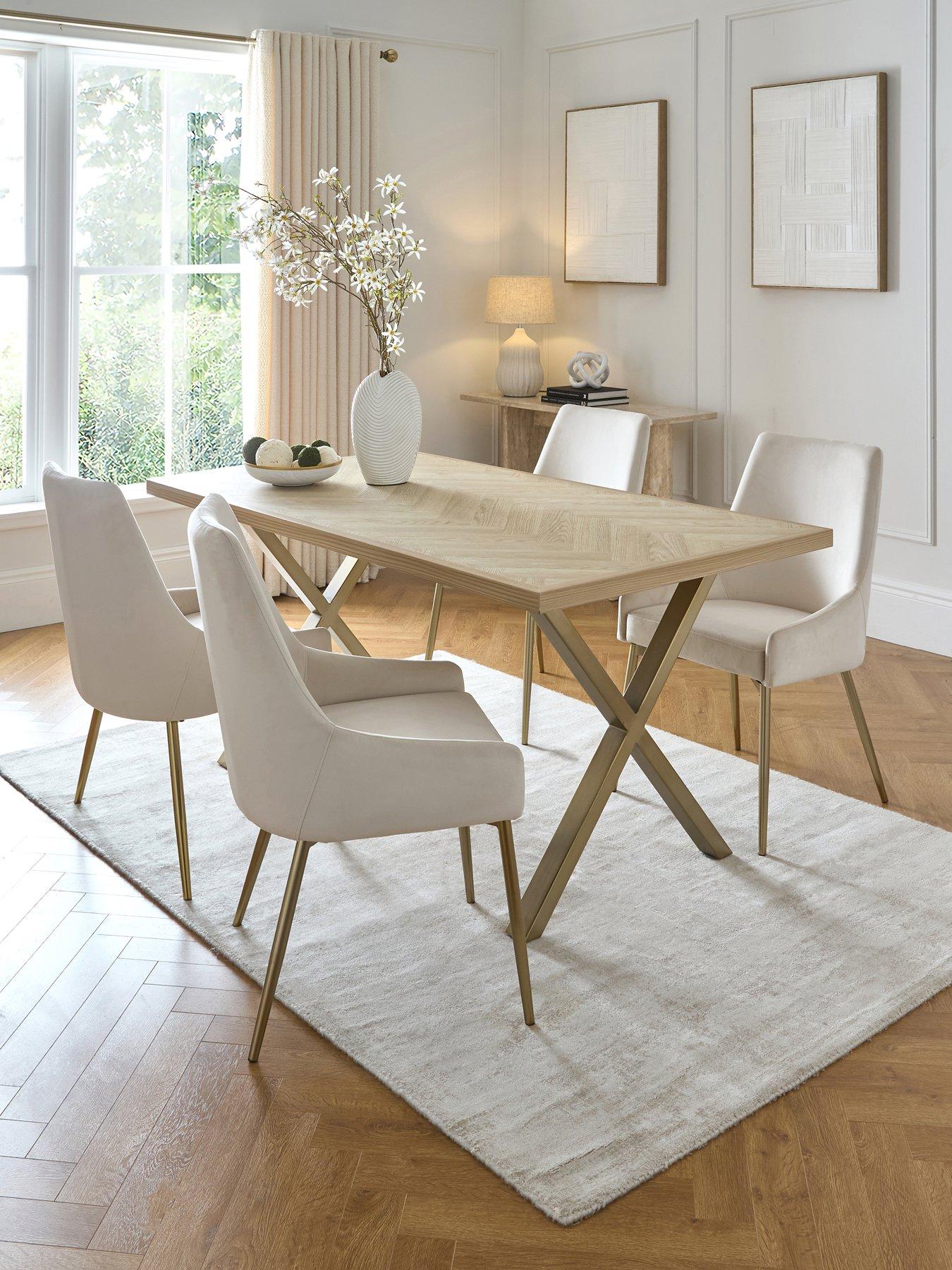 The Very Collection Kaia Brass Chevron 160cm Dining Table  &  4 Nala Dining Chairs - FSC® Certified