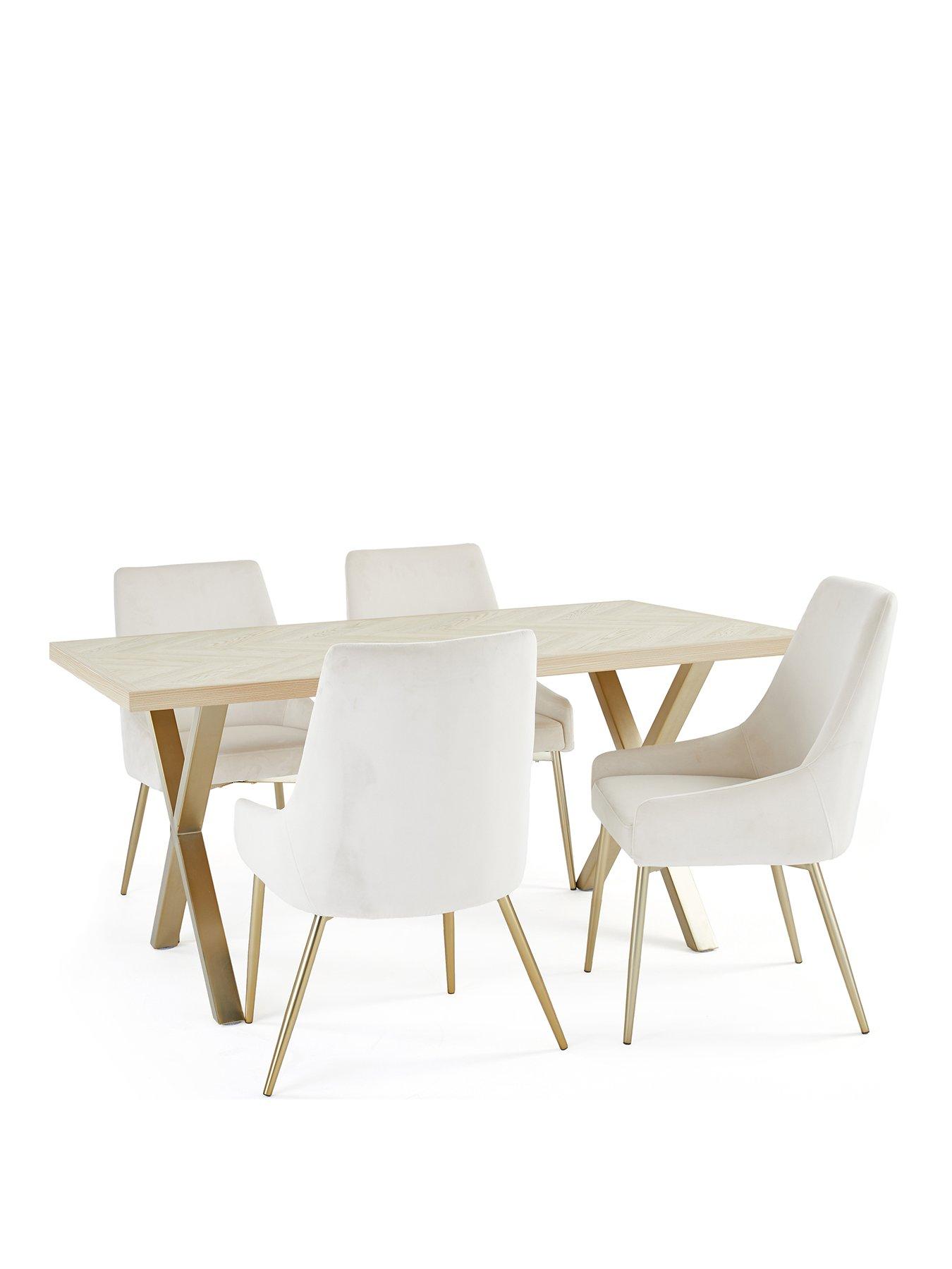 Image 2 of 7 of The Very Collection Kaia Brass Chevron 160cm Dining Table &amp; 4 Nala Dining Chairs - FSC&reg; Certified