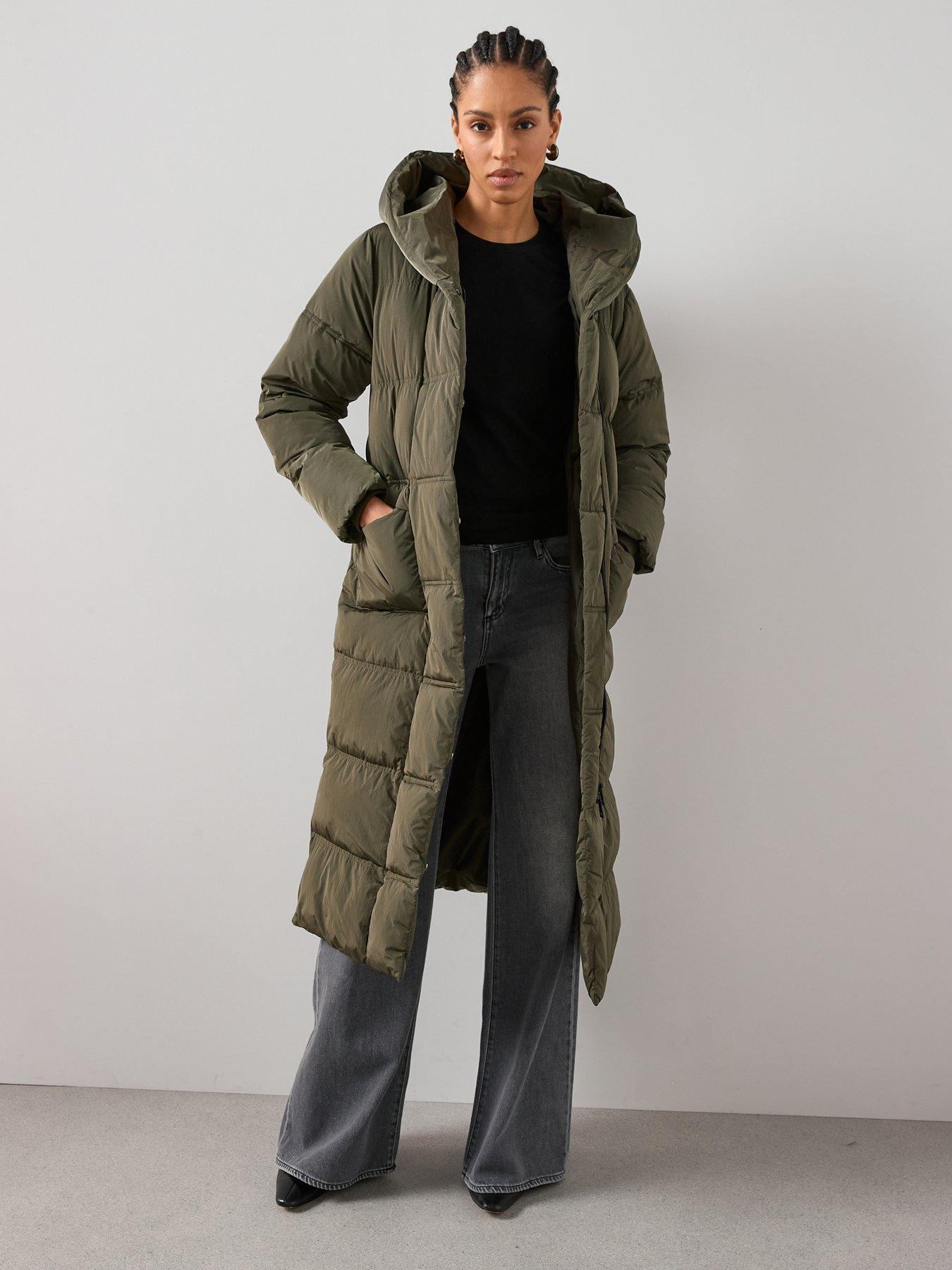 Image 1 of 7 of The Very Collection Longline Shower Resistant Hooded Padded Coat - Khaki