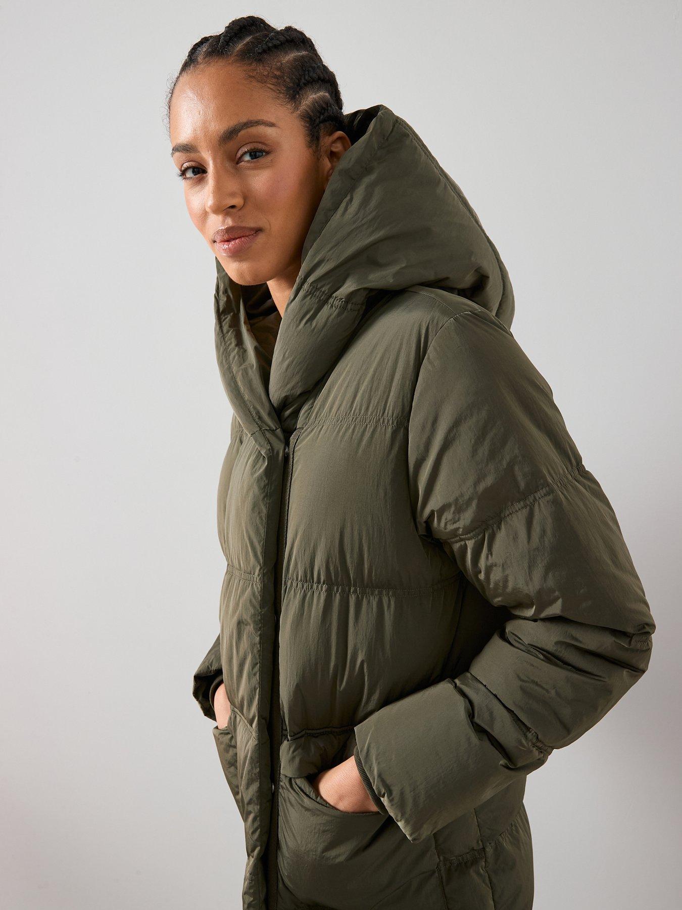 Image 4 of 7 of The Very Collection Longline Shower Resistant Hooded Padded Coat - Khaki