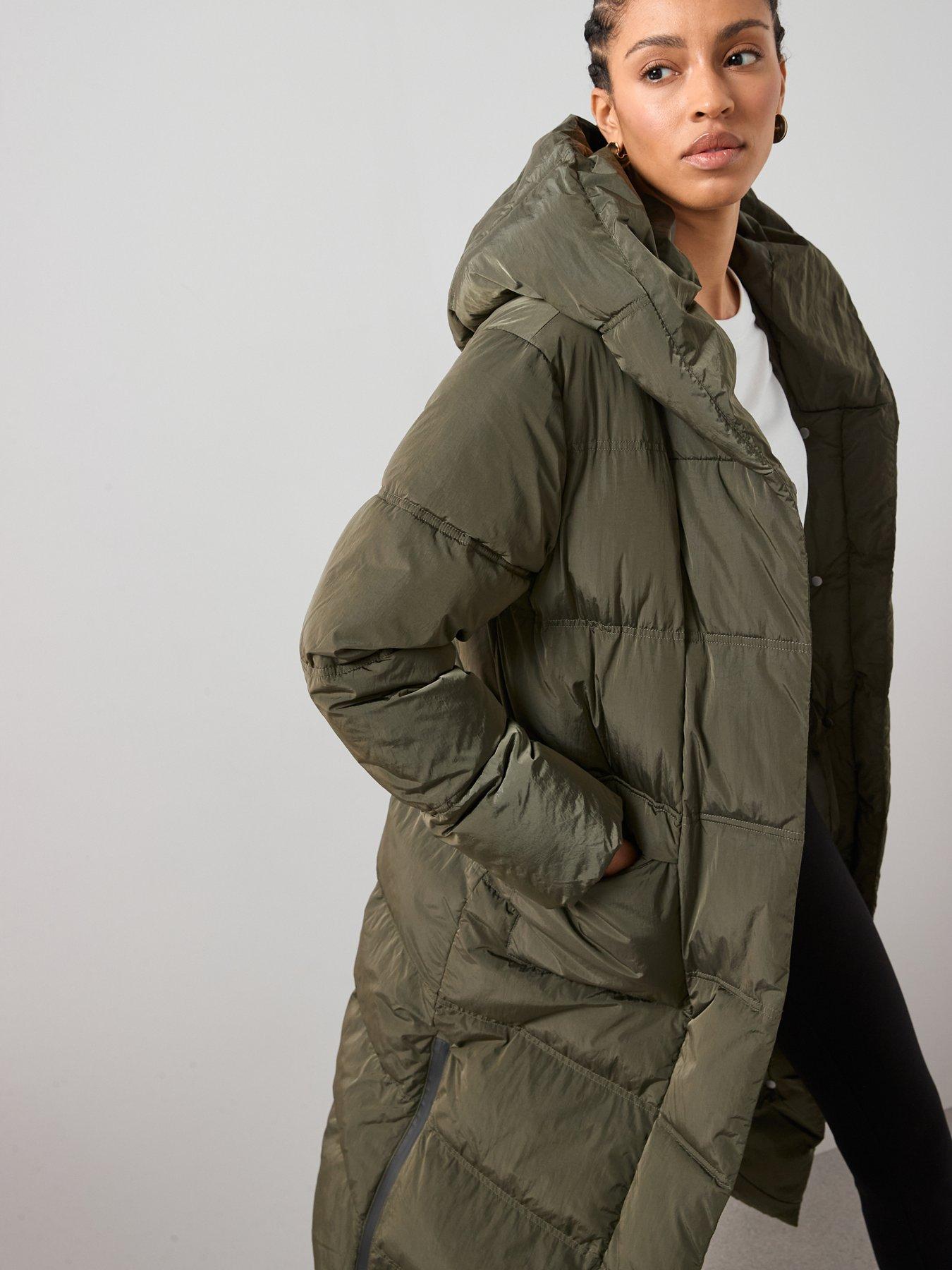 Image 5 of 7 of The Very Collection Longline Shower Resistant Hooded Padded Coat - Khaki