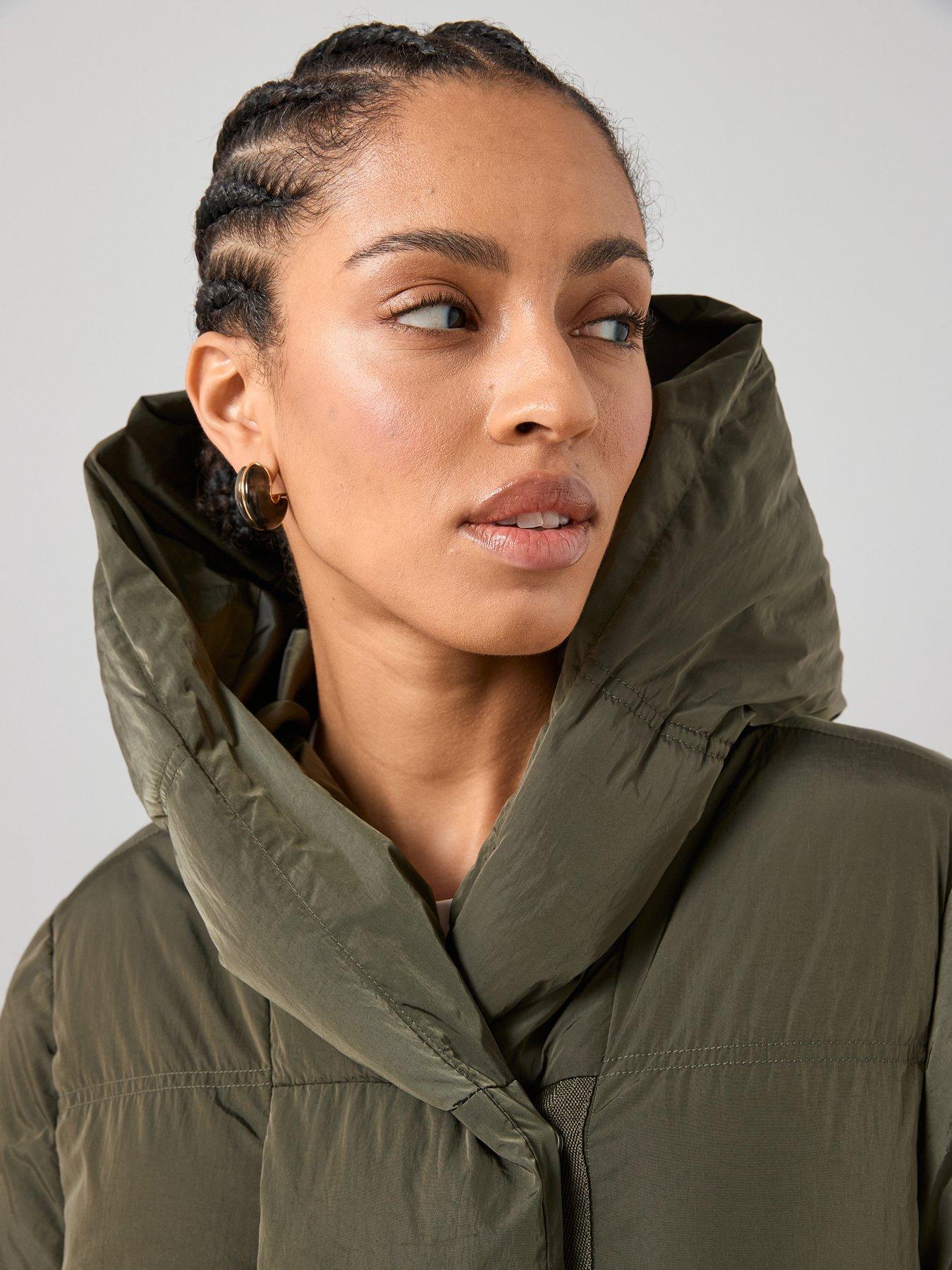 Image 6 of 7 of The Very Collection Longline Shower Resistant Hooded Padded Coat - Khaki