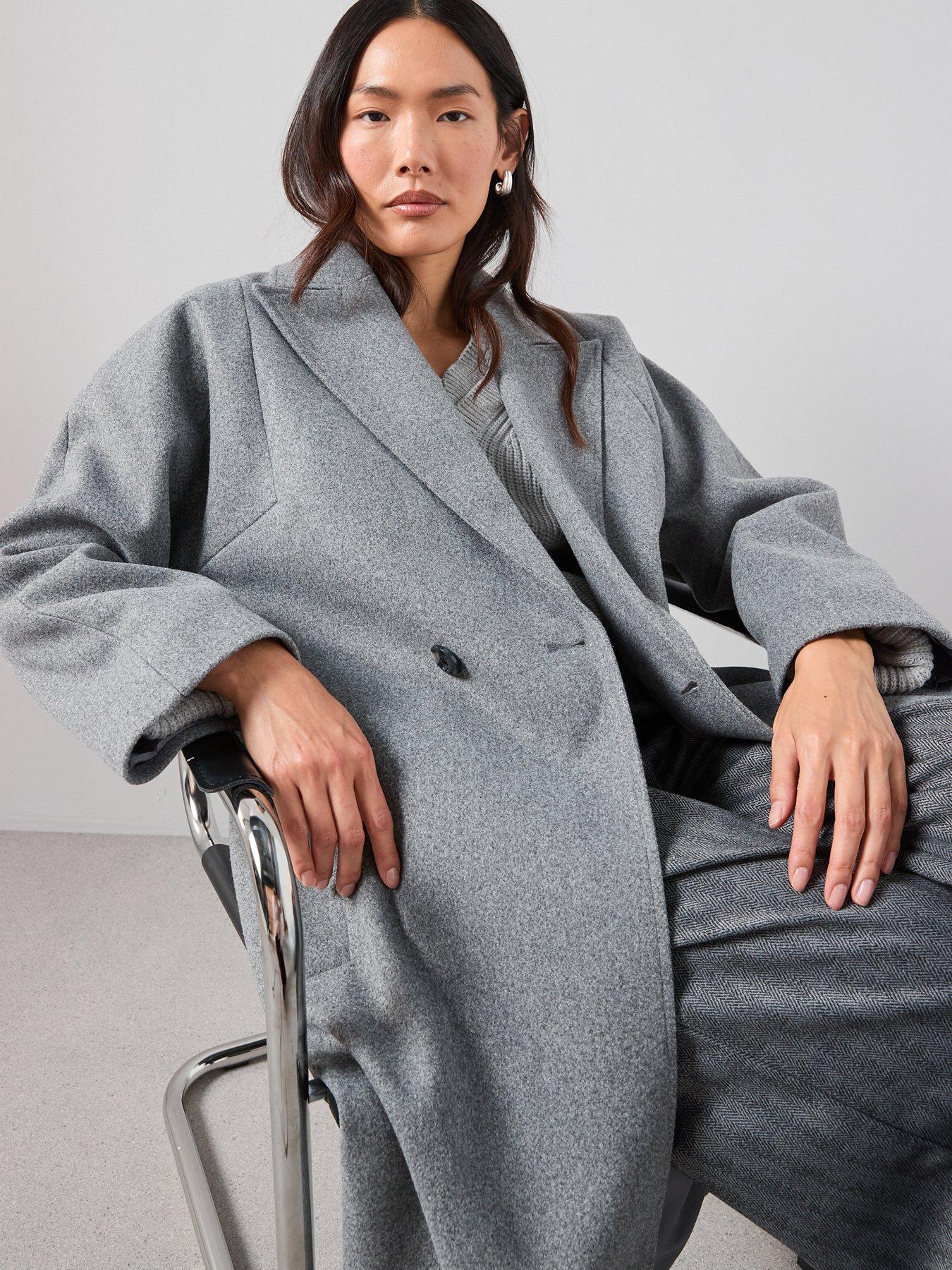  image of the-very-collection-relaxed-double-breasted-coat-grey