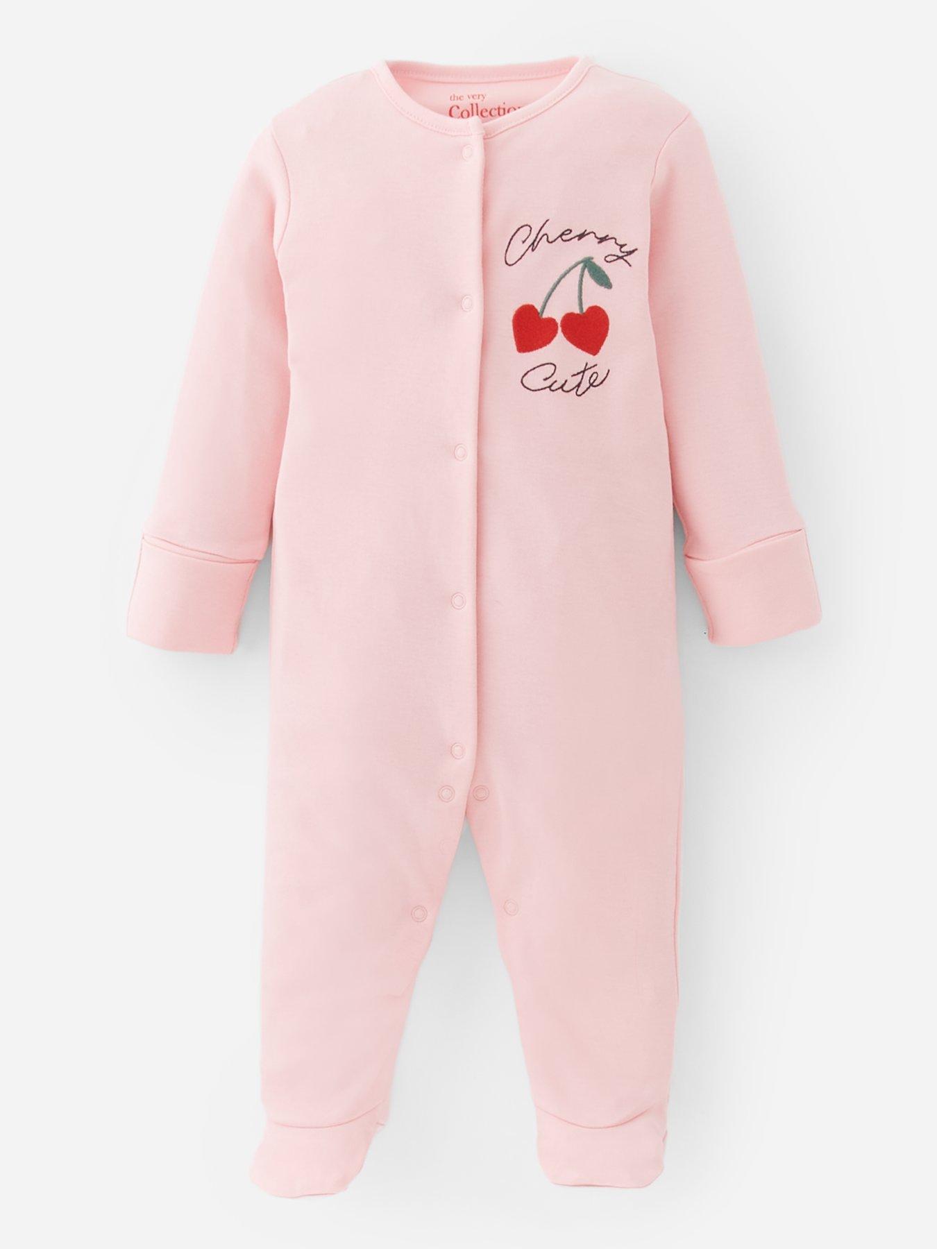 Image 3 of 4 of The Very Collection Baby Girls Fruit Print 3 Pack Cherry Heart Sleepsuits - Pink