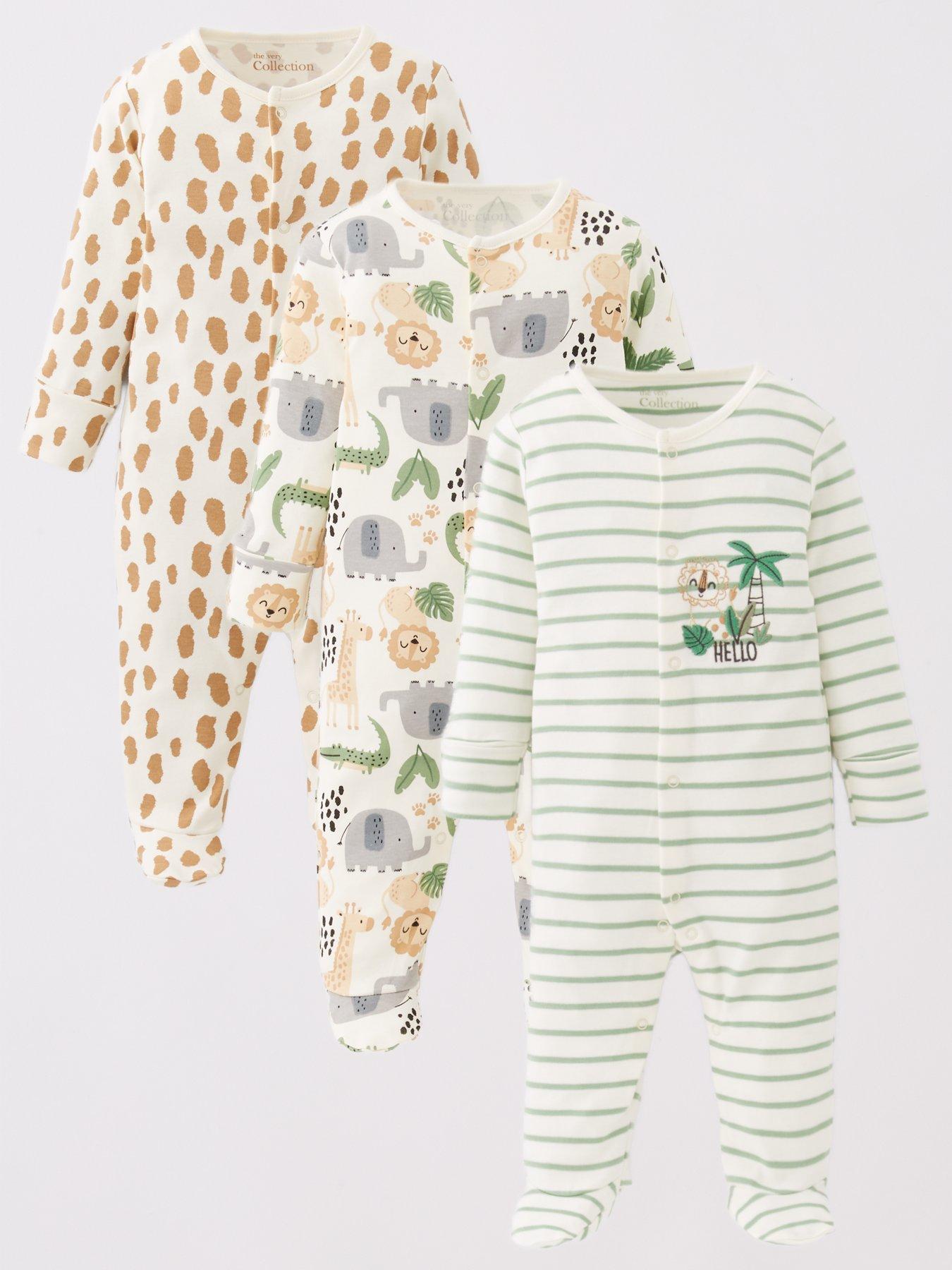 front image of the-very-collection-baby-boys-safari-print-3-pack-sleepsuits-multi