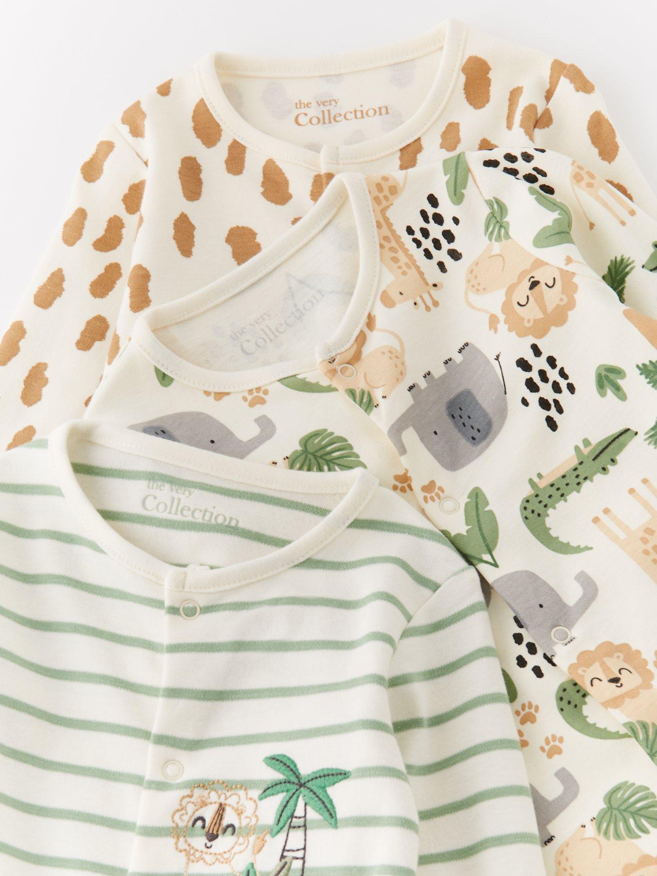  image of the-very-collection-baby-boys-safari-print-3-pack-sleepsuits-multi