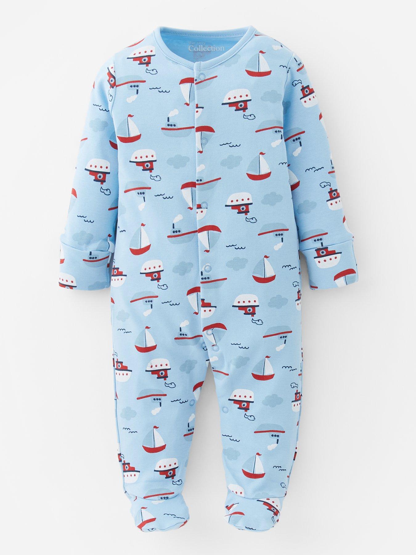 image of the-very-collection-baby-boys-3pk-boat-print-sleepsuits-blue