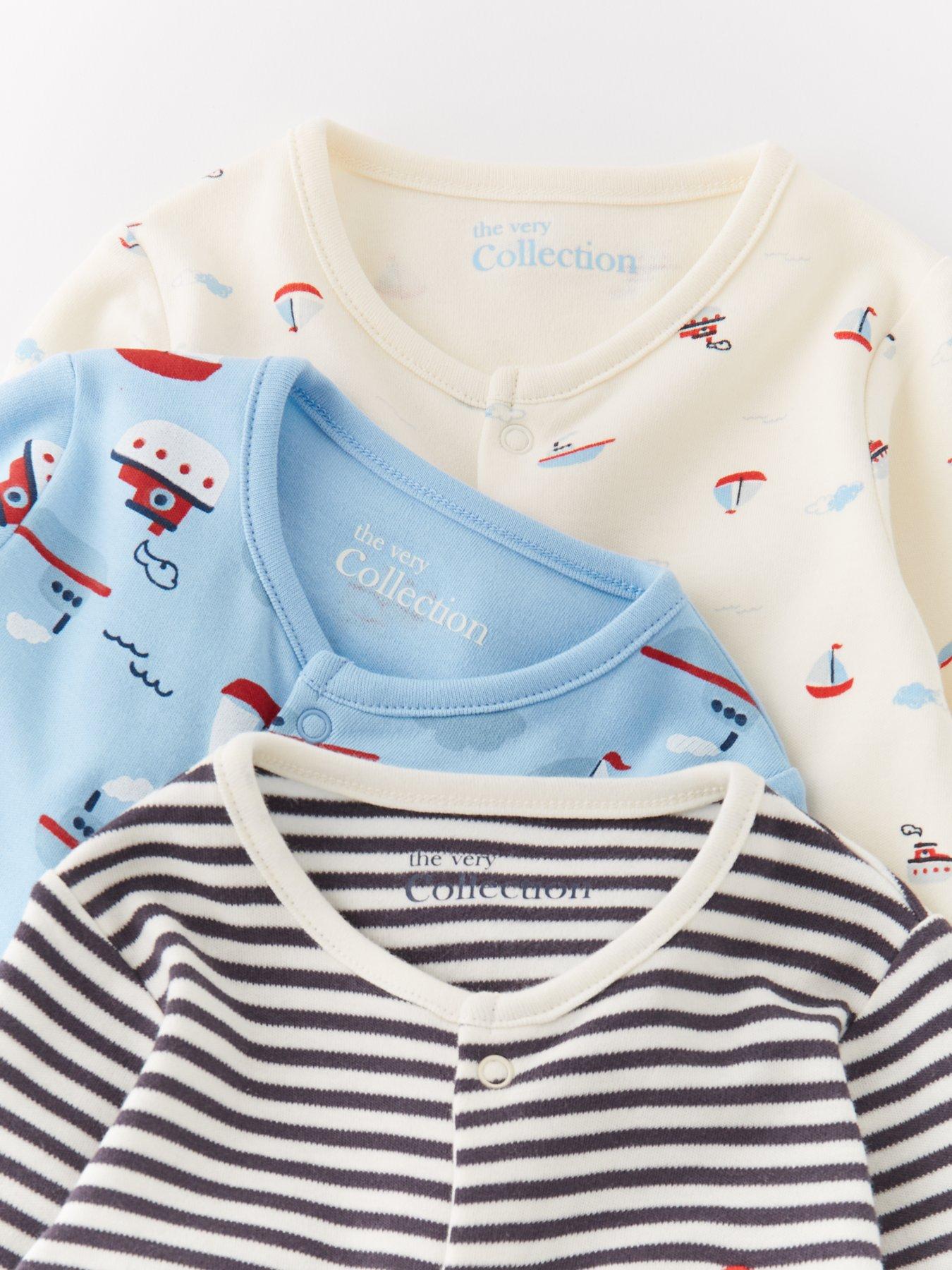  image of the-very-collection-baby-boys-3pk-boat-print-sleepsuits-blue