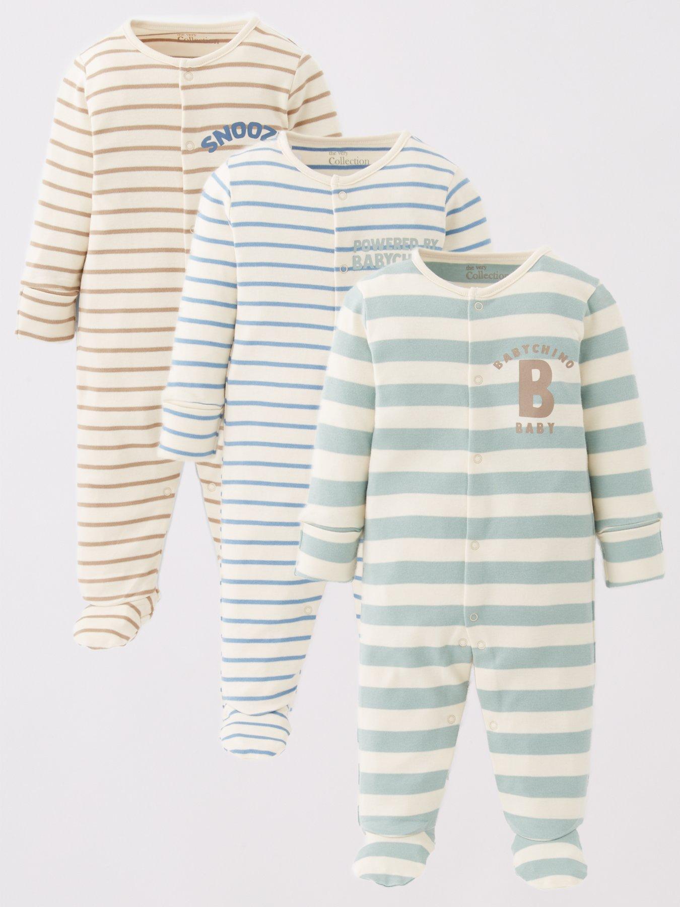 The Very Collection Baby Boys Babychino 3 Pack Sleepsuits - Green