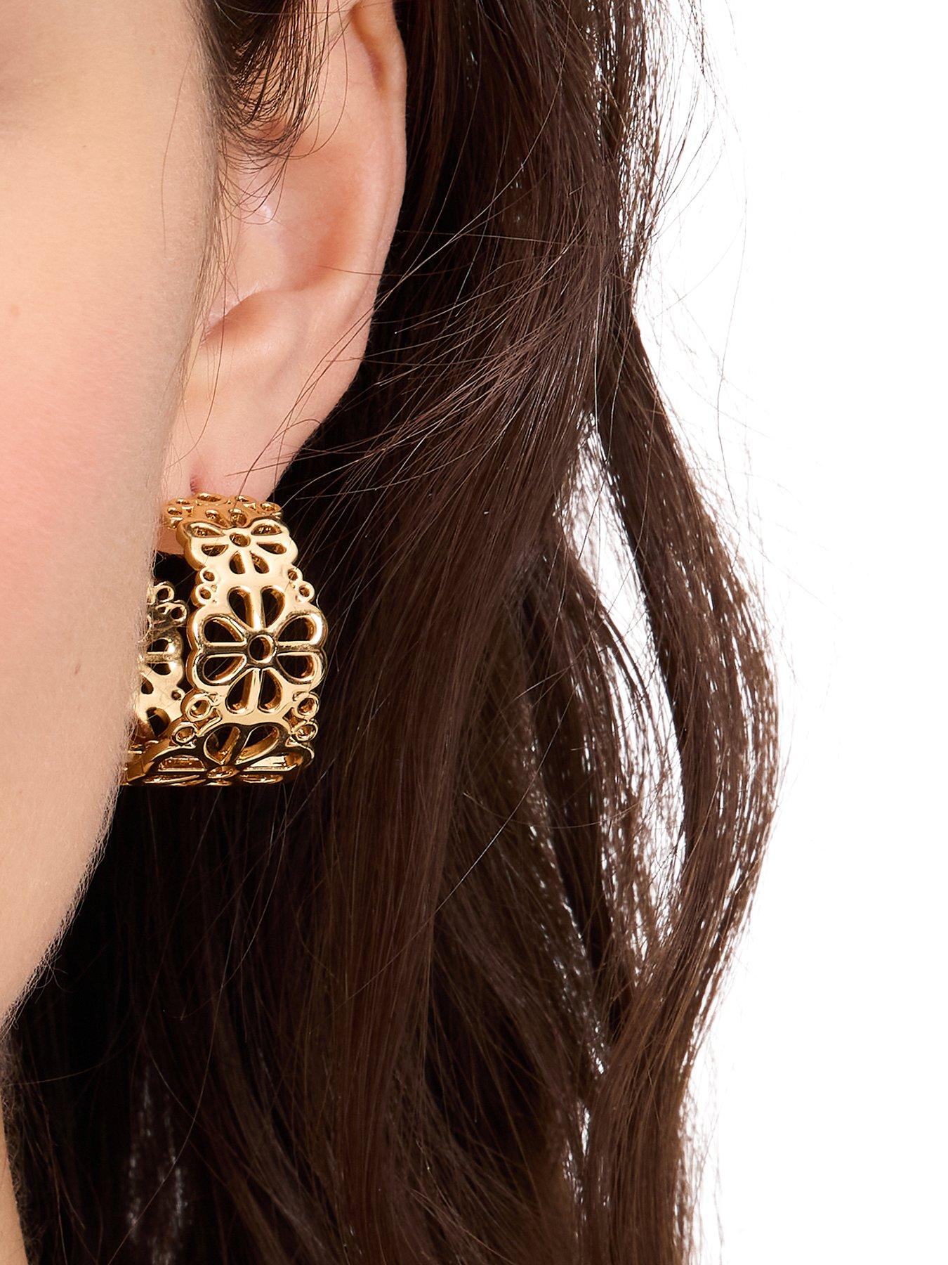  image of kate-spade-new-york-flower-lace-hoops-gold